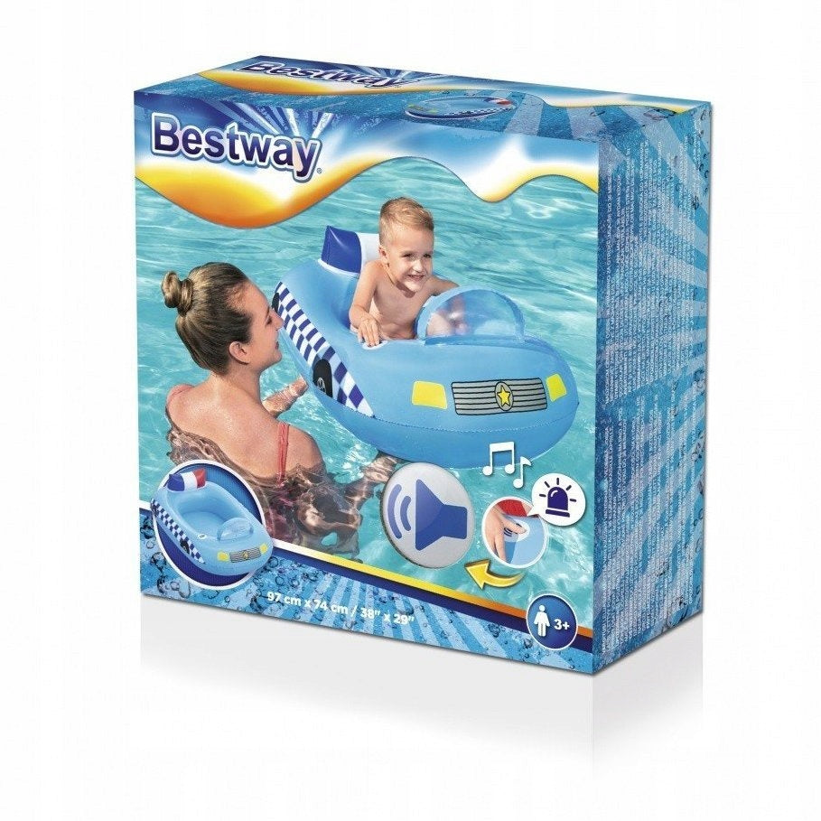 INFLATABLE BOAT PONTOON FOR CHILDREN POLICE SIREN SOUND BESTWAY Color blue