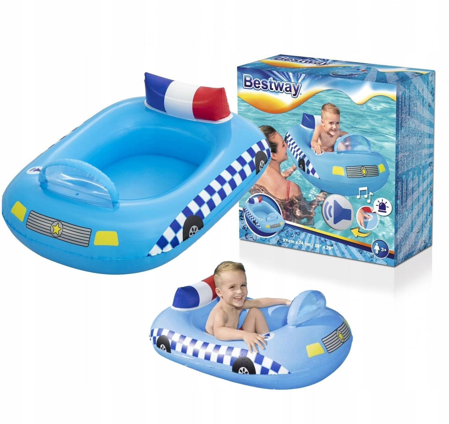 INFLATABLE BOAT PONTOON FOR CHILDREN POLICE SIREN SOUND BESTWAY