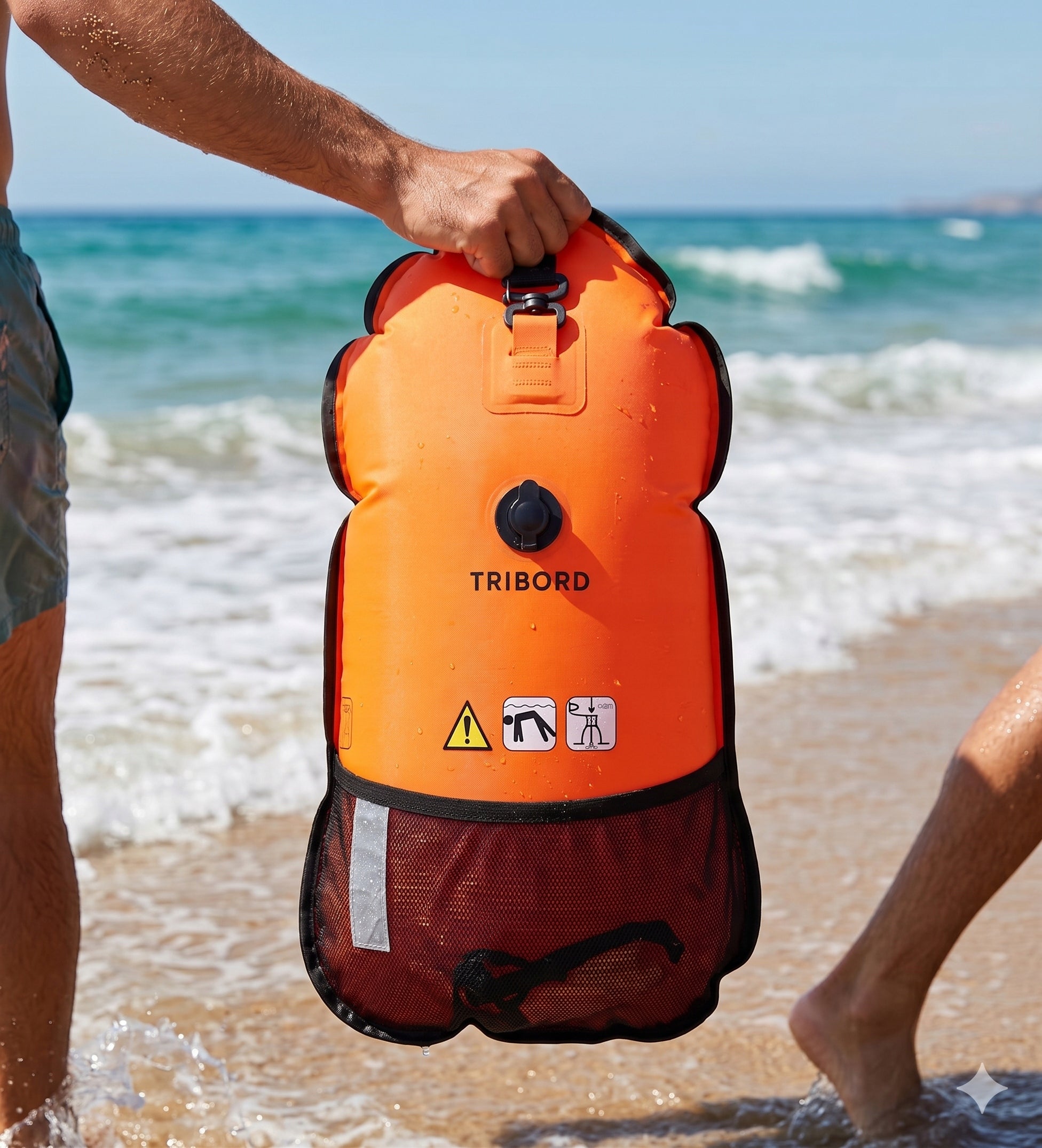 INFLATABLE BUOY TWO-CHAMBER SAFETY SWIMMING BUOY, TRIATHLON, TRIBORD Brand Nabaiji