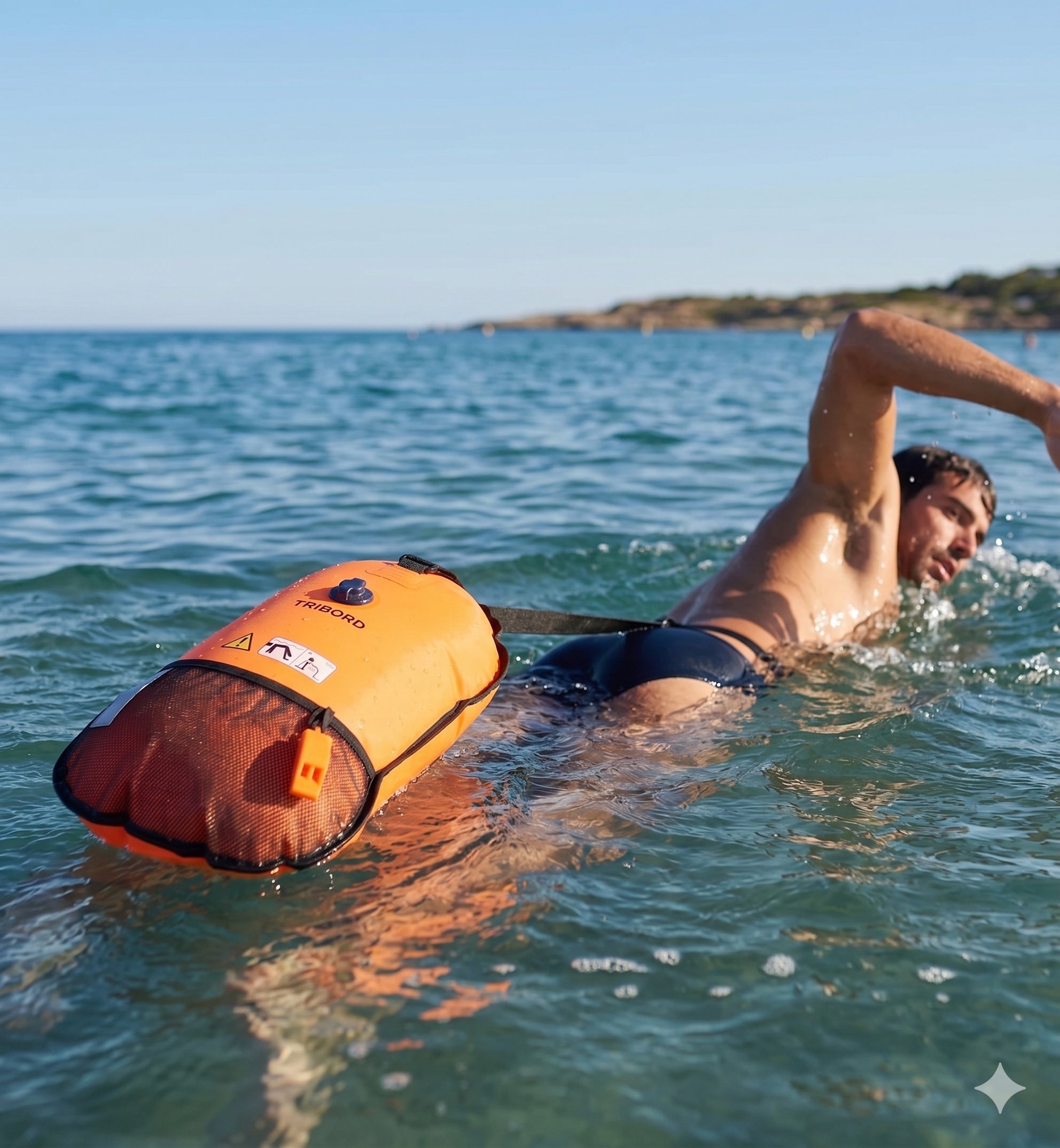 INFLATABLE BUOY TWO-CHAMBER SAFETY SWIMMING BUOY, TRIATHLON, TRIBORD Packaging status original