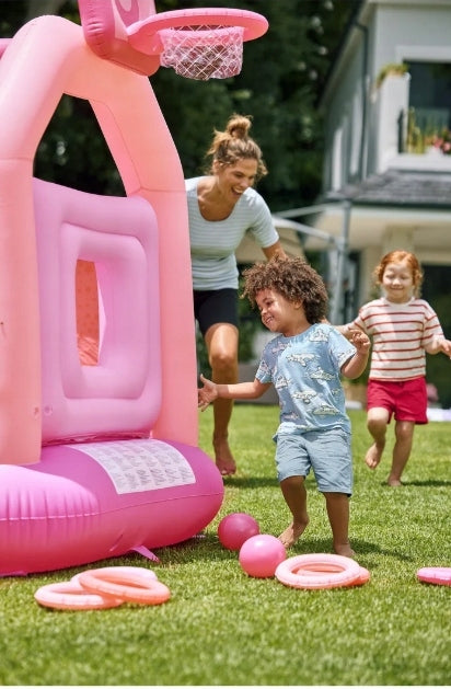 INFLATABLE CASTLE TRAMPOLINE SQUARE TOYS BASKETBALL PLAYTIVE PINK Product width 160 cm