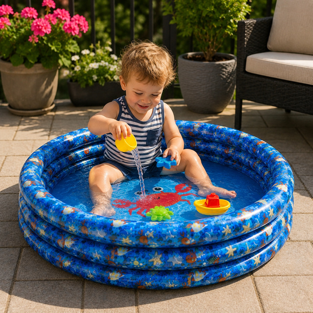INFLATABLE CHILDREN'S POOL 99CM 3 RINGS GARDEN PADDLING POOL PVC 2+ Brand Playtive