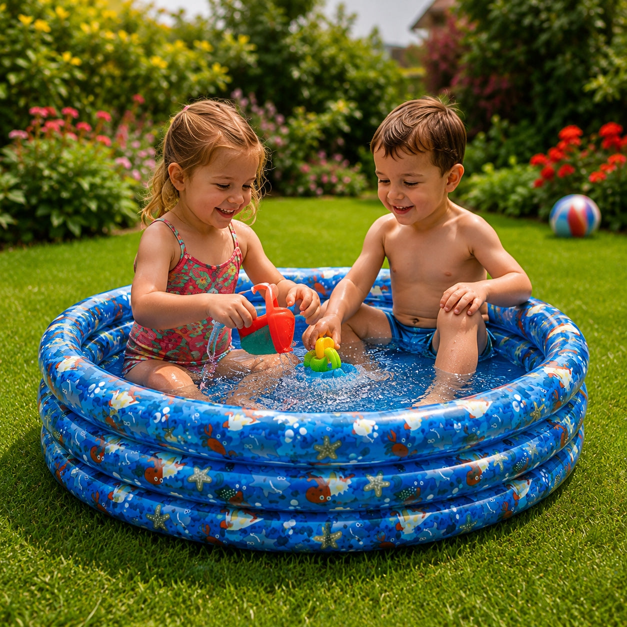 INFLATABLE CHILDREN'S POOL 99CM 3 RINGS GARDEN PADDLING POOL PVC 2+ Manufacturer code BASEN NA BALKON