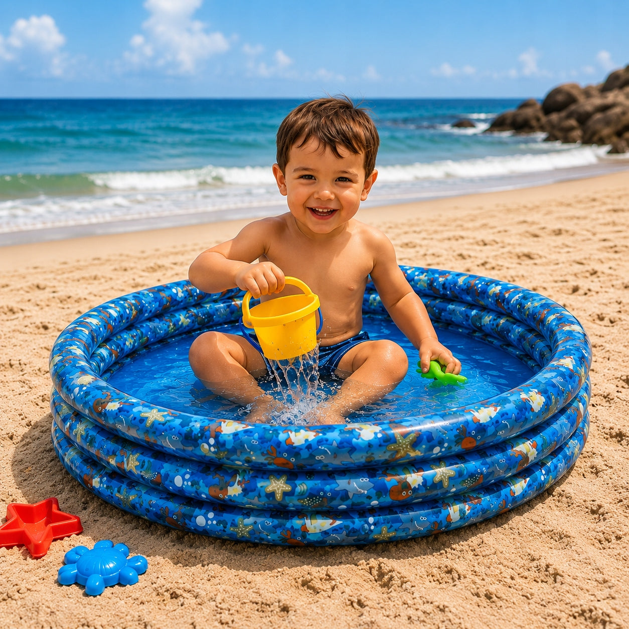 INFLATABLE CHILDREN'S POOL 99CM 3 RINGS GARDEN PADDLING POOL PVC 2+ Packaging status original