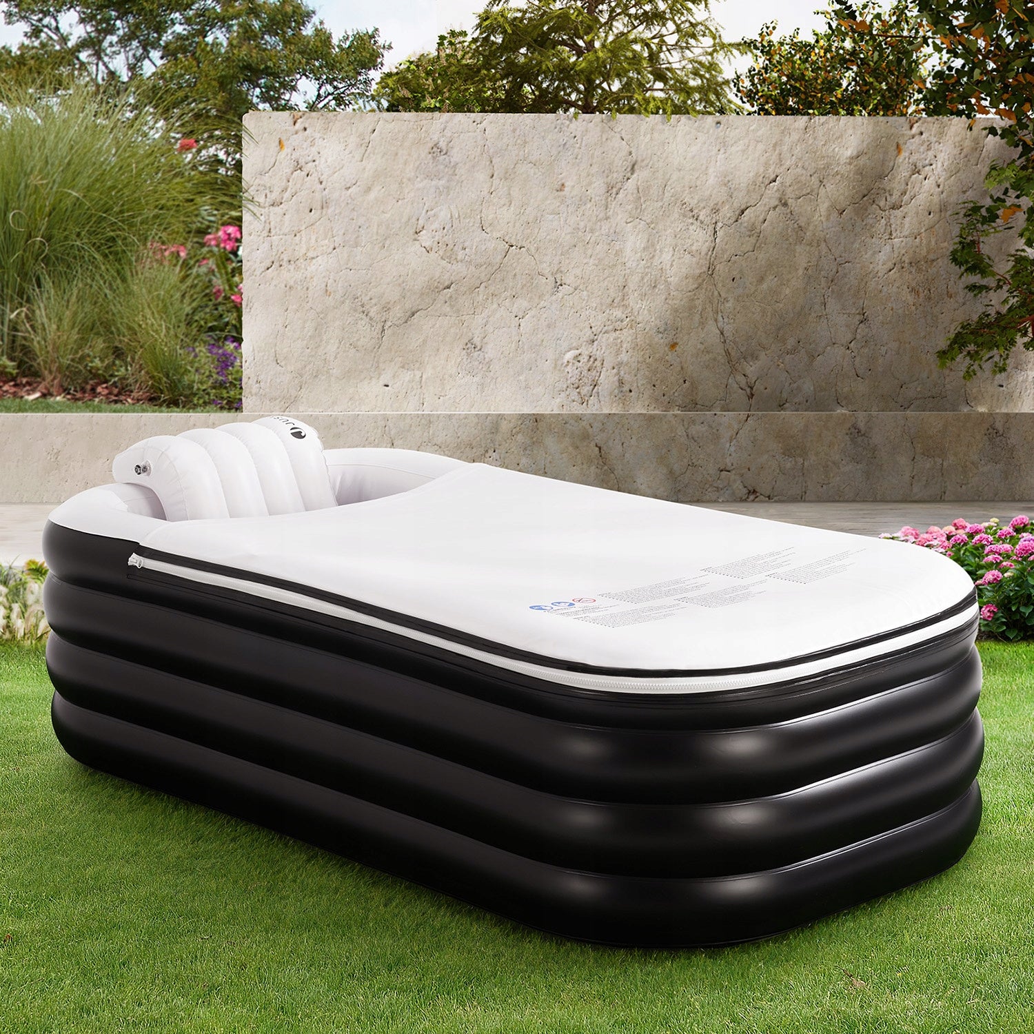 INFLATABLE FOLDING BATHTUB 300L PUMP COVER GARDEN POOL FOR ADULTS Height 48 cm