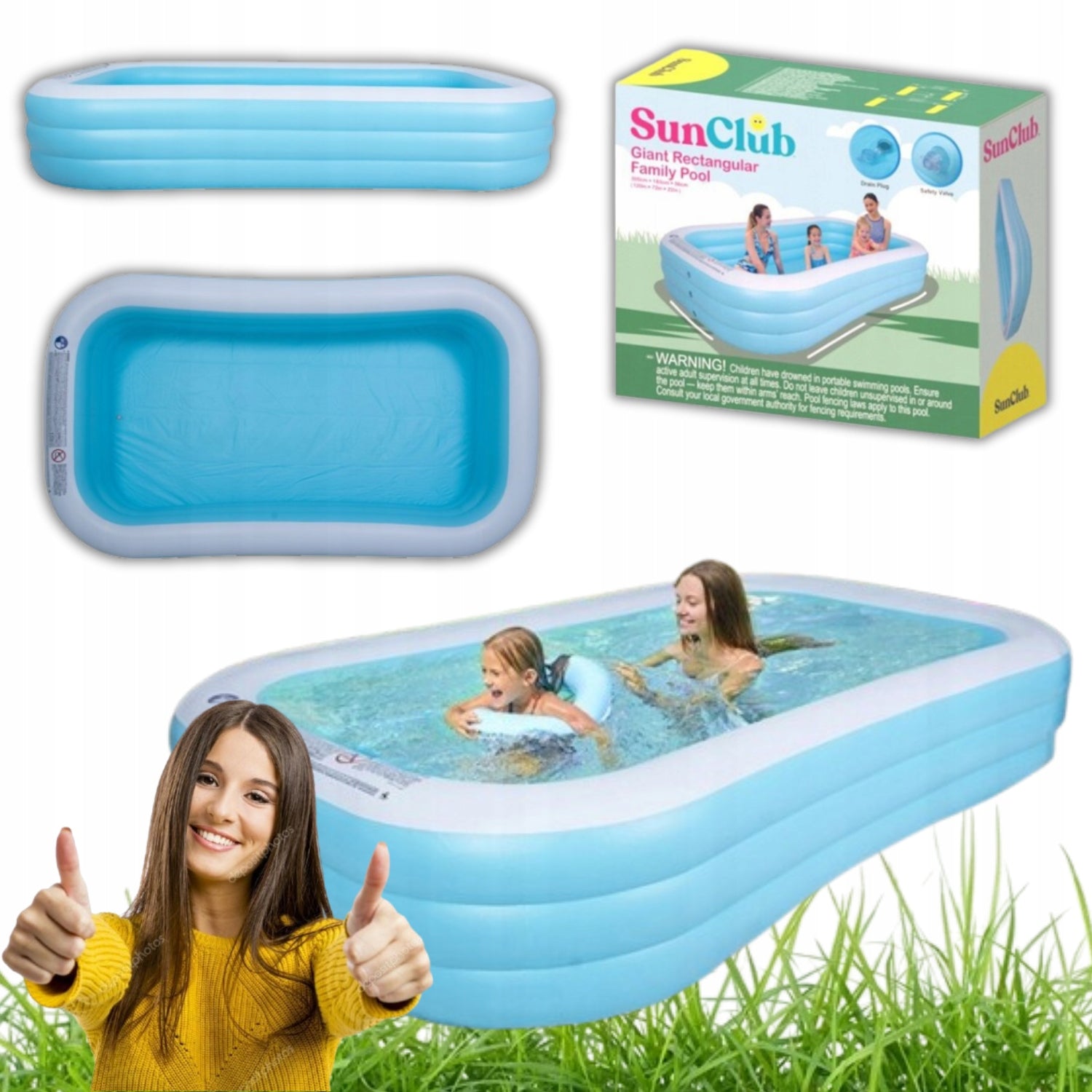 INFLATABLE GARDEN POOL PUMPED FOR CHILDREN LARGE RECTANGULAR 305X183CM