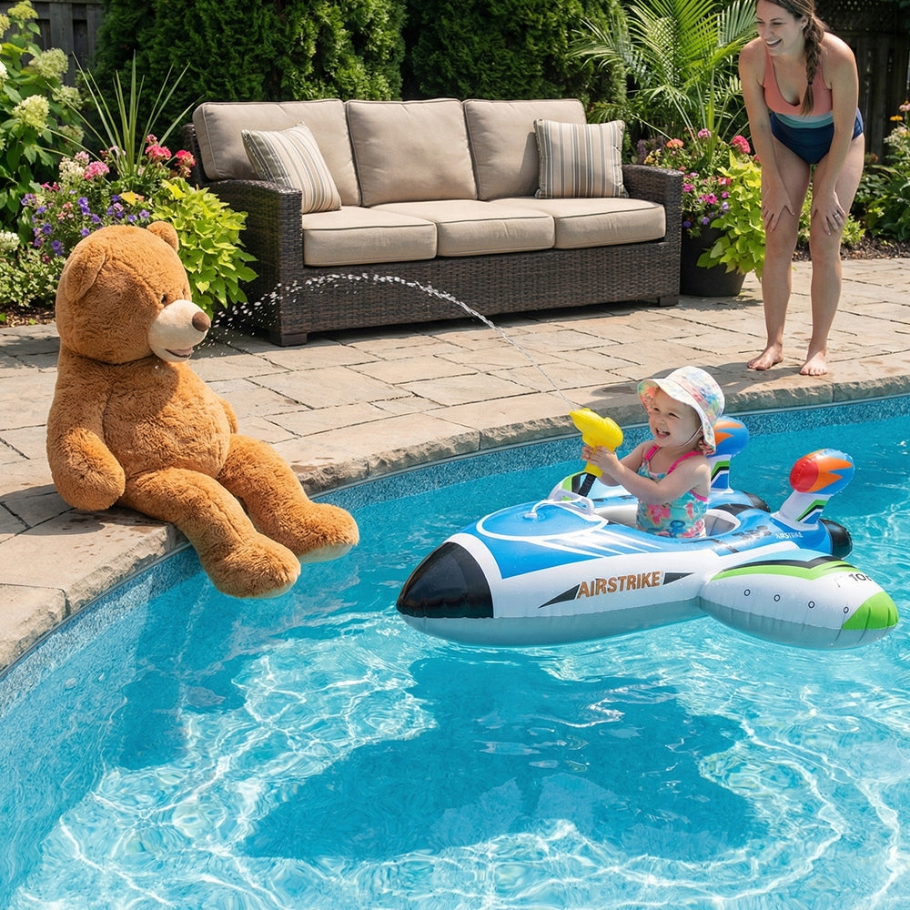 INFLATABLE MATTRESS AIRPLANE POOL TOY WITH WATER GUN 108*105CM Brand Bedee