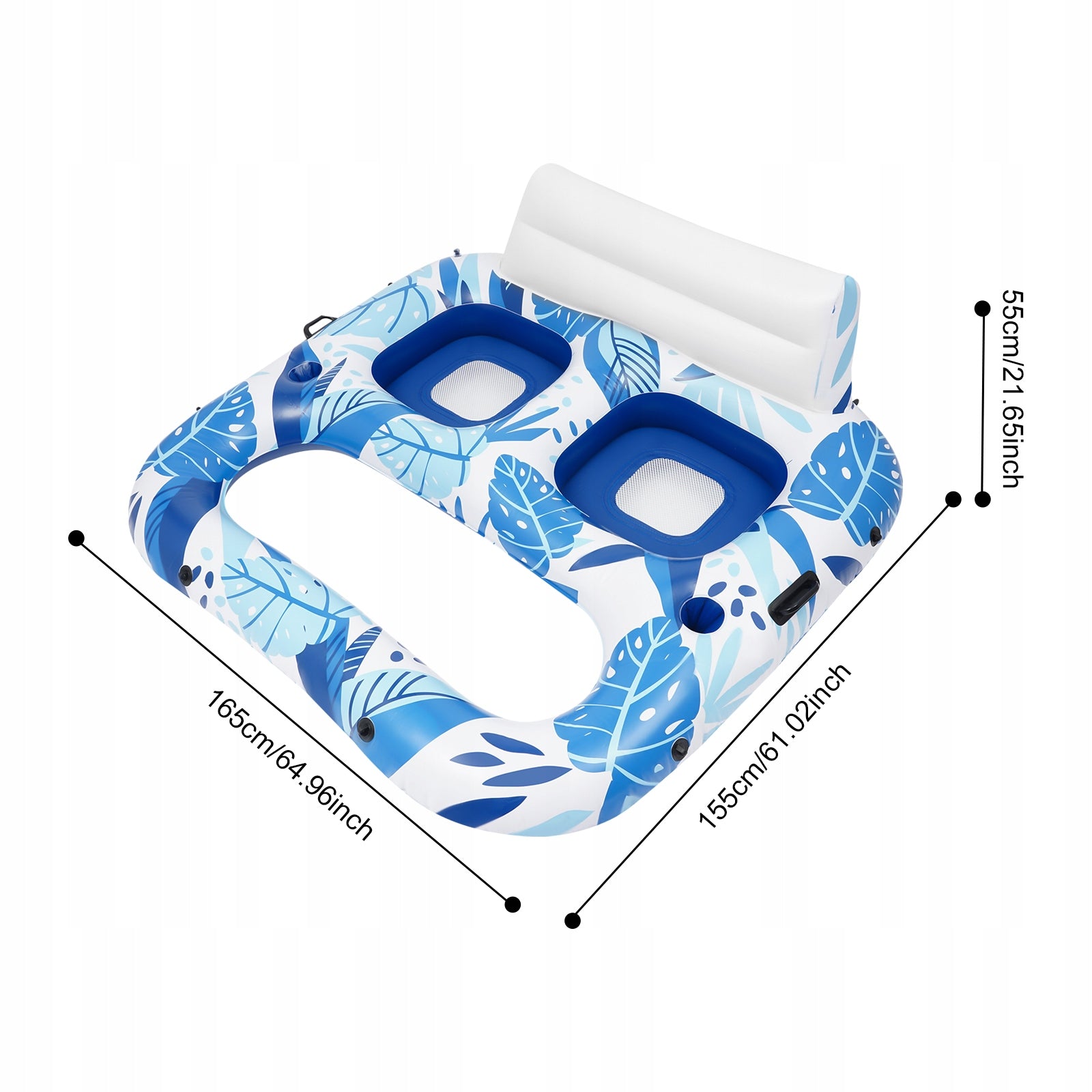 INFLATABLE MATTRESS FOR 2 PEOPLE FOR SWIMMING POOL, SWIMMING WHEEL 165X152X55CM