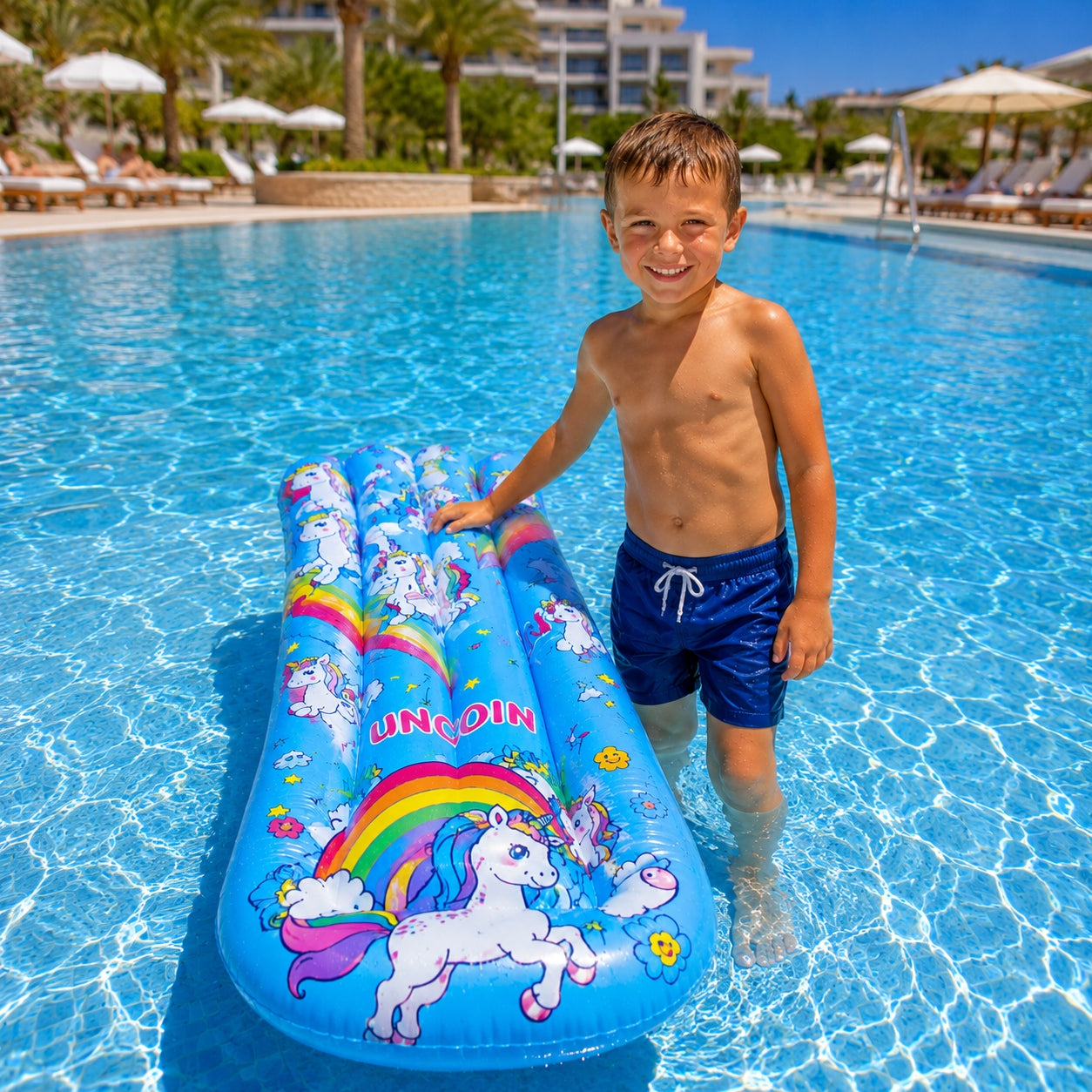 INFLATABLE MATTRESS FOR SWIMMING POOL BEACH FOR CHILDREN NEAR ARMCHAIR SUN LOUNGER 131 Manufacturer code MATERAC DMUCHANY DO PŁYWANIA 131x45