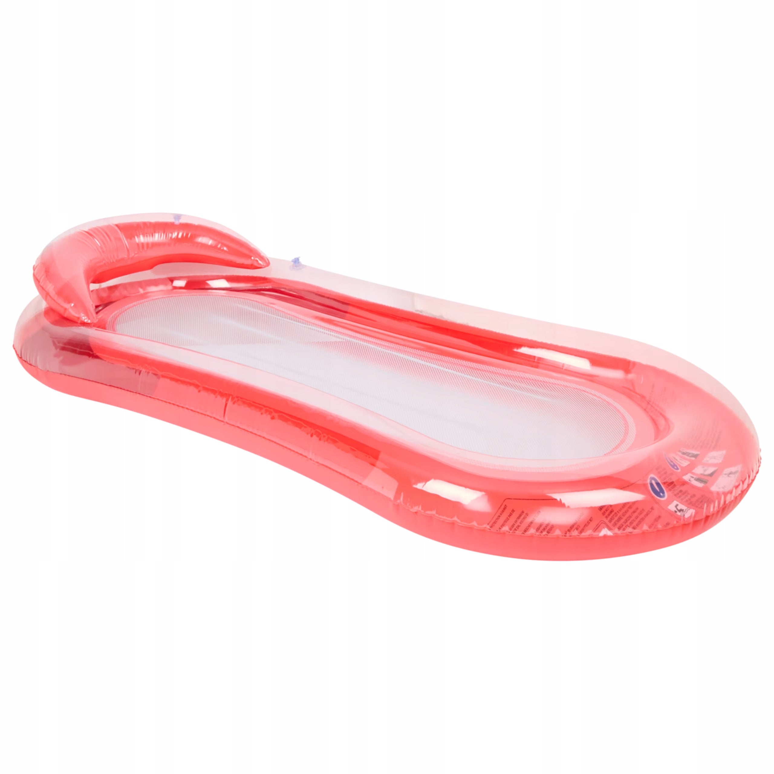 INFLATABLE MATTRESS WITH MESH POOL LOUNGER WATER CHAIR WITH HEADREST RED Model kolorowy materac do wody z poduszką podłoga siatka