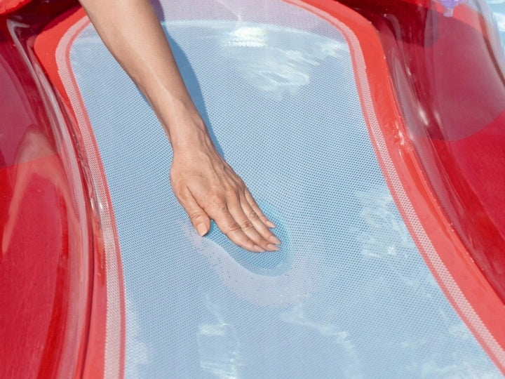 INFLATABLE MATTRESS WITH MESH POOL LOUNGER WATER CHAIR WITH HEADREST RED Packaging status original