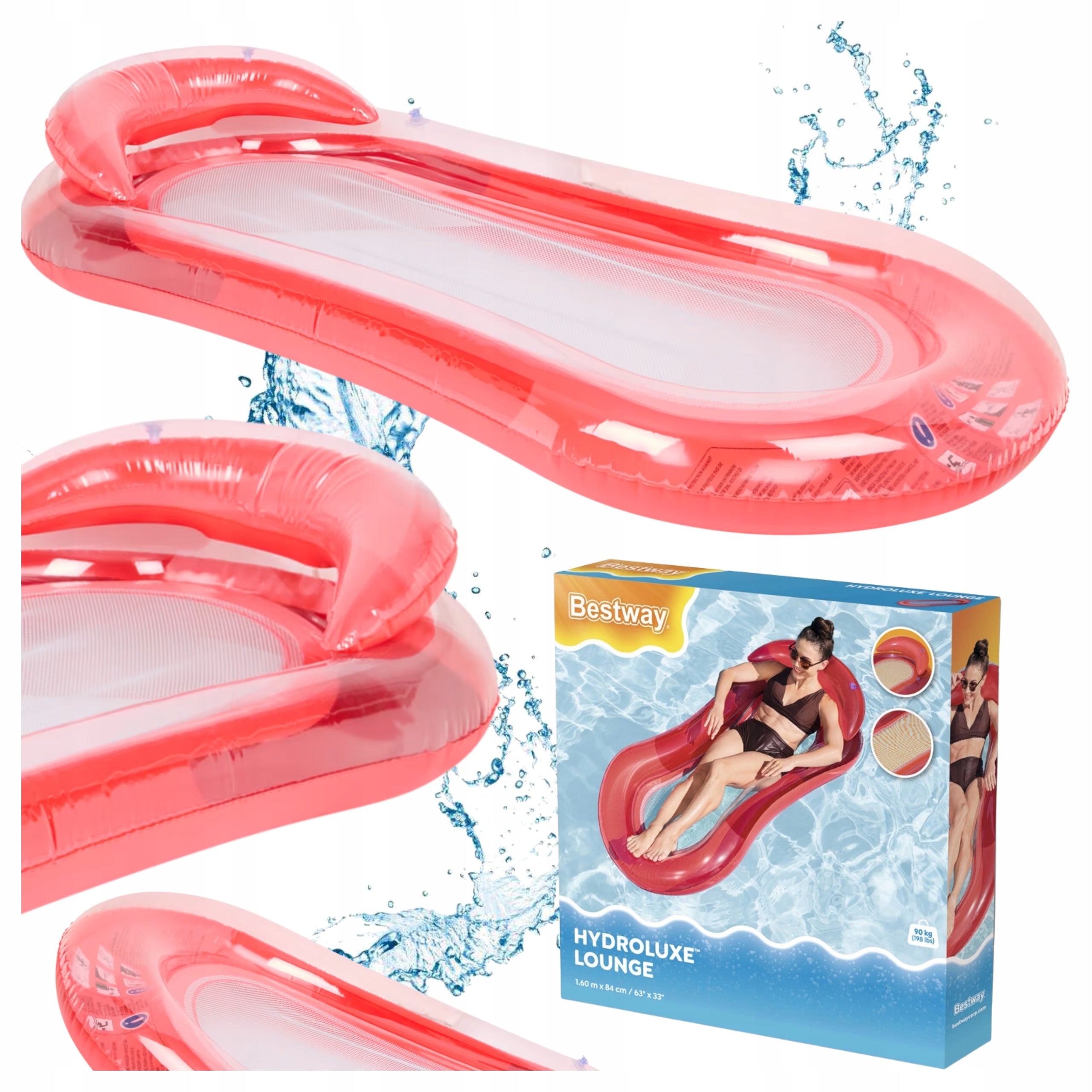 INFLATABLE MATTRESS WITH MESH POOL LOUNGER WATER CHAIR WITH HEADREST RED
