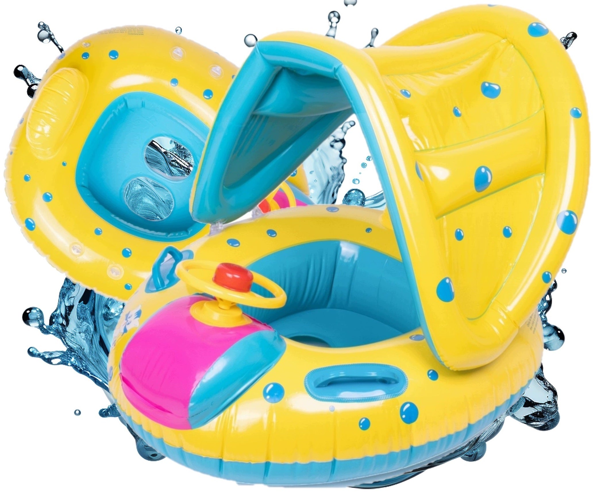INFLATABLE PONTOON FOR CHILDREN WITH VISOR SWIMMING WHEEL BOAT WITH SEAT