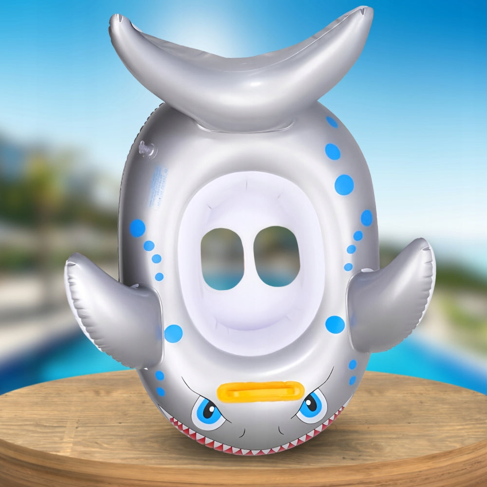 INFLATABLE PONTOON WHEEL FOR KIDS WITH WATER SWIMMING SEAT SHARK HANDLE Length 65 cm