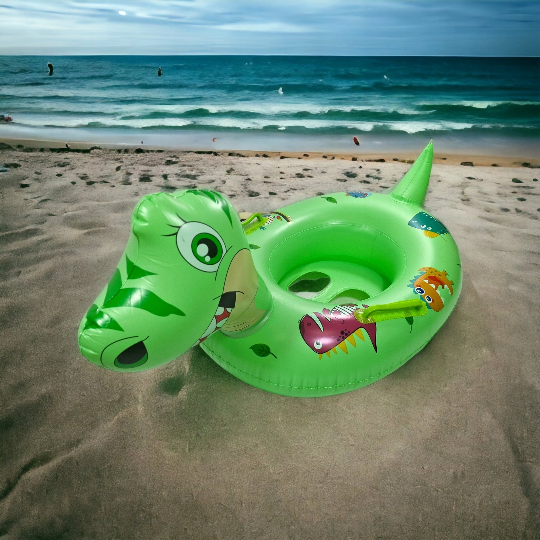 INFLATABLE PONTOON WITH CHILDREN'S SEAT DINOSAUR SWIMMING SEAT XL Additional features handles for holding