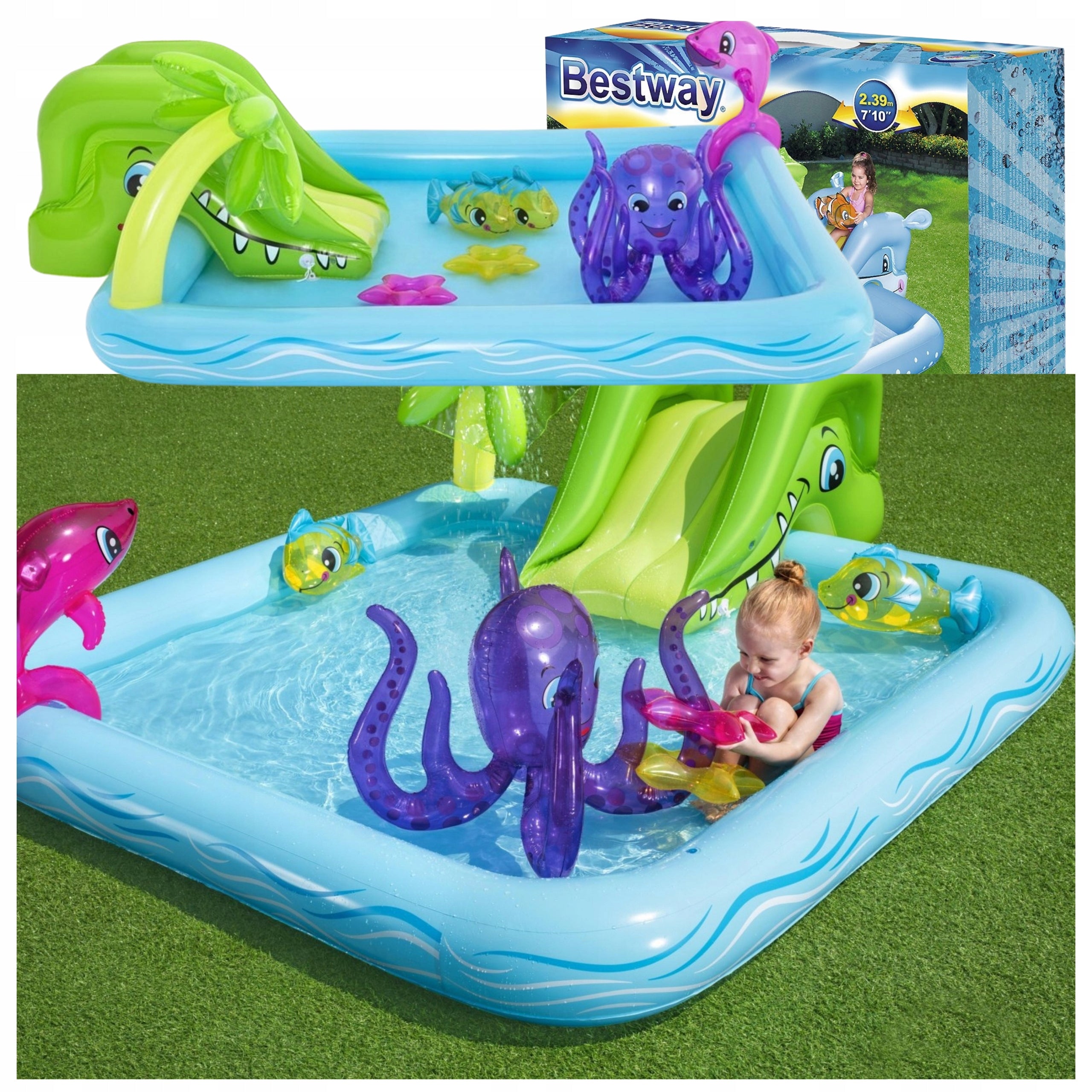 INFLATABLE POOL SQUARE TOYS GARDEN WATER WITH SLIDE FOR CHILDREN 308L