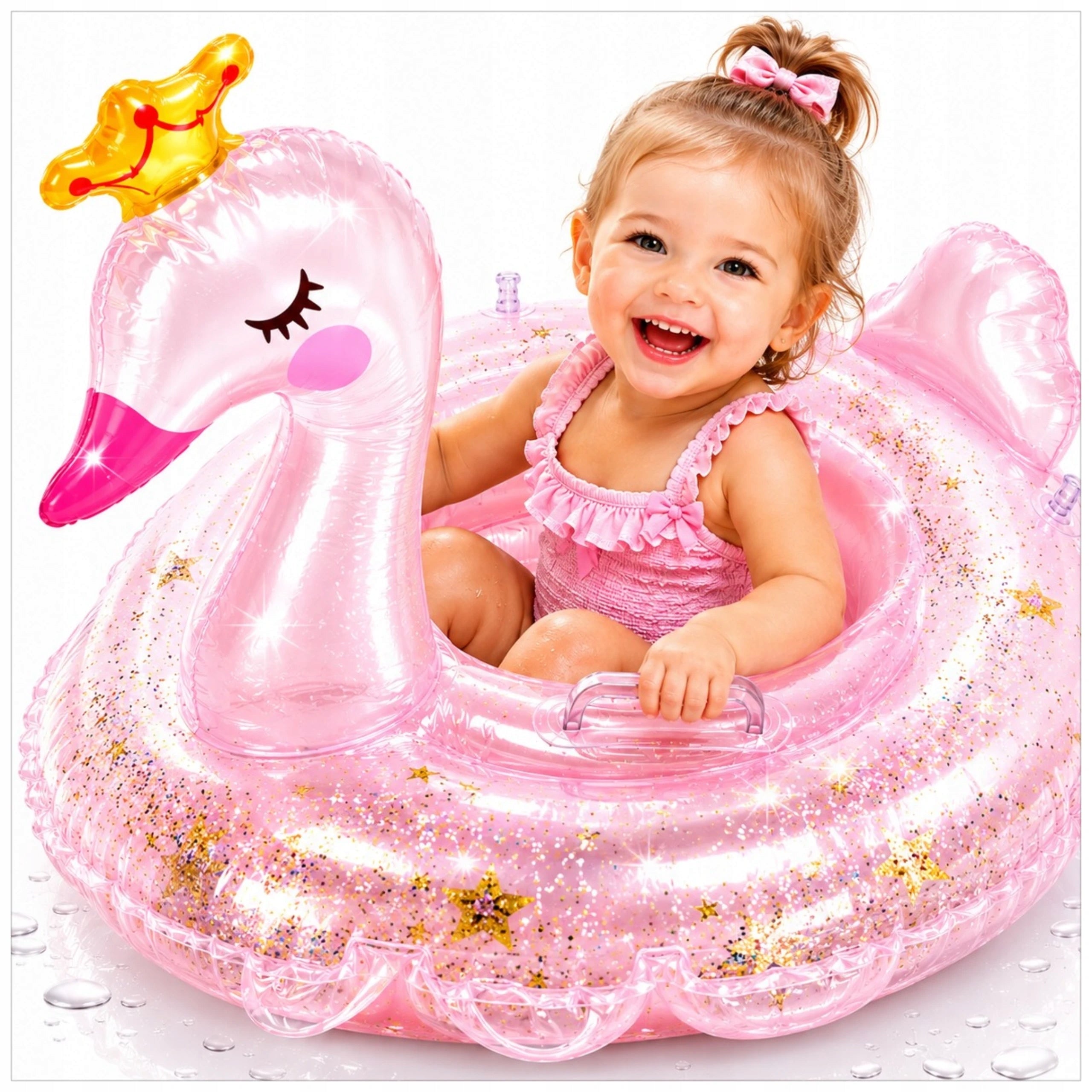 INFLATABLE SWAN SWIMMING WHEEL INFLATABLE WITH GLITTER FOR KIDS HANDLES Packaging status original
