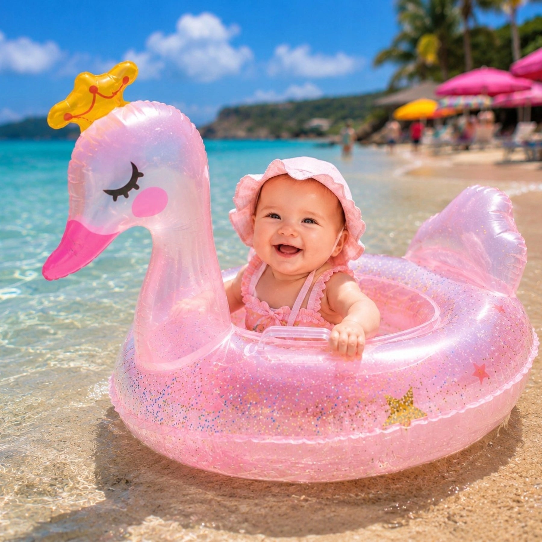 INFLATABLE SWAN SWIMMING WHEEL INFLATABLE WITH GLITTER FOR KIDS HANDLES Product weight with unit packaging 0.5 kg