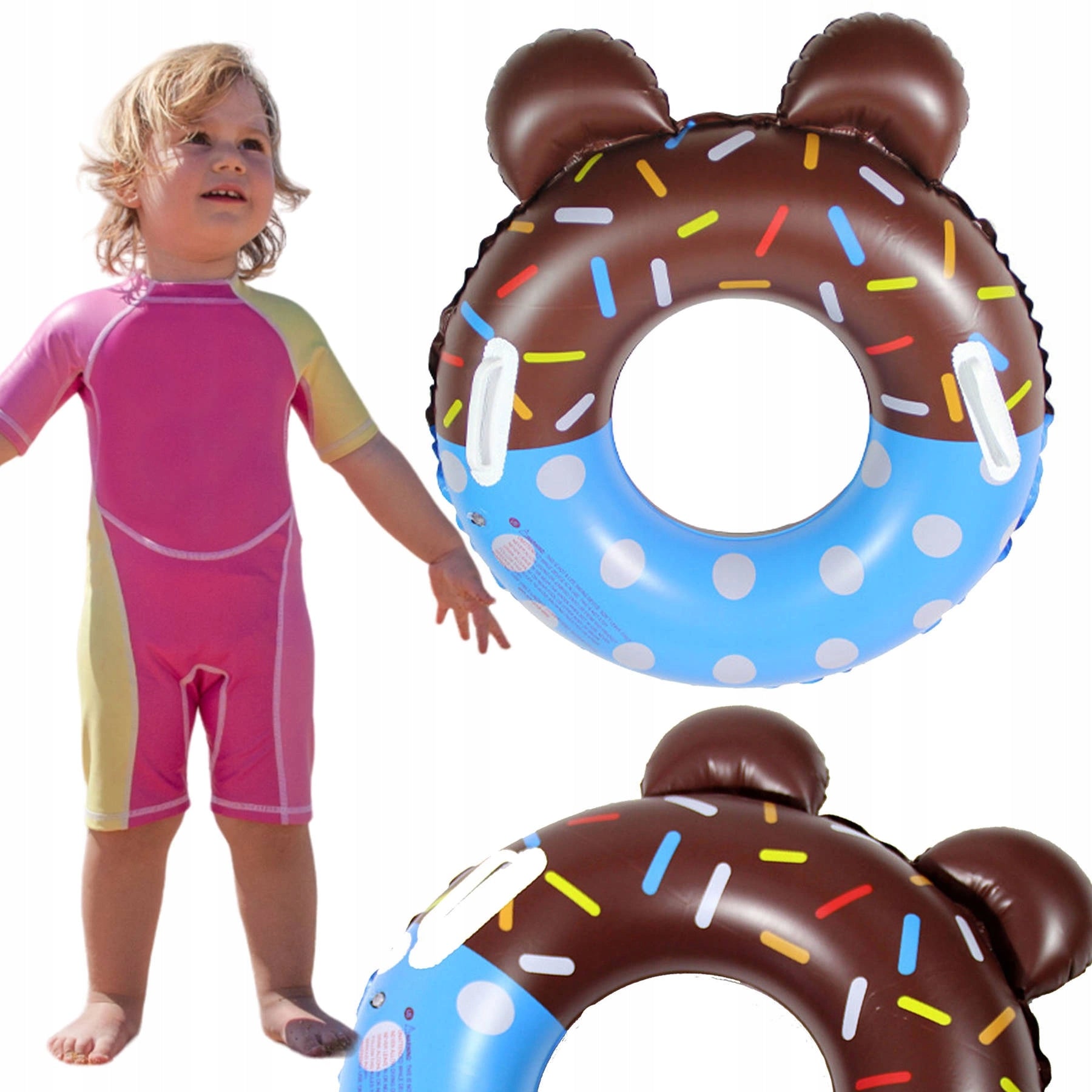INFLATABLE SWIMMING WHEEL FOR CHILDREN COLORFUL DONUT WITH HANDLES 60cm Packaging status original