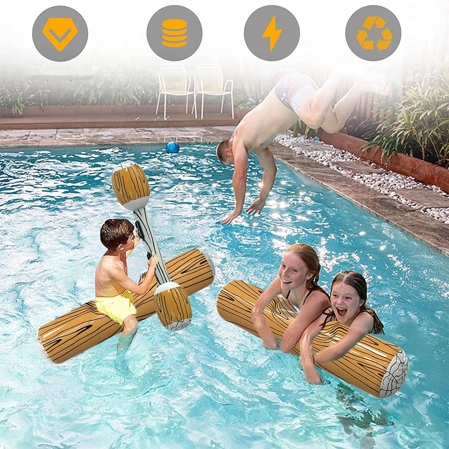 INFLATABLE TOYS WOOD PONTOON FOR KIDS POOL ADULT WITH PADDLES 4PCS Model Ponton z wiosłami