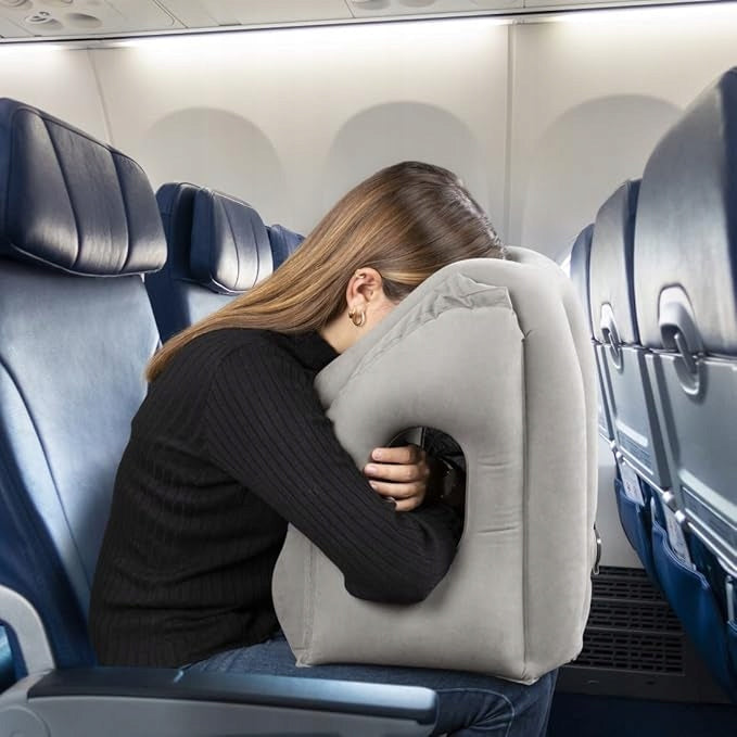 INFLATABLE TRAVEL PILLOW Ergonomic Sleeping for Airplane Grey Brand no brand