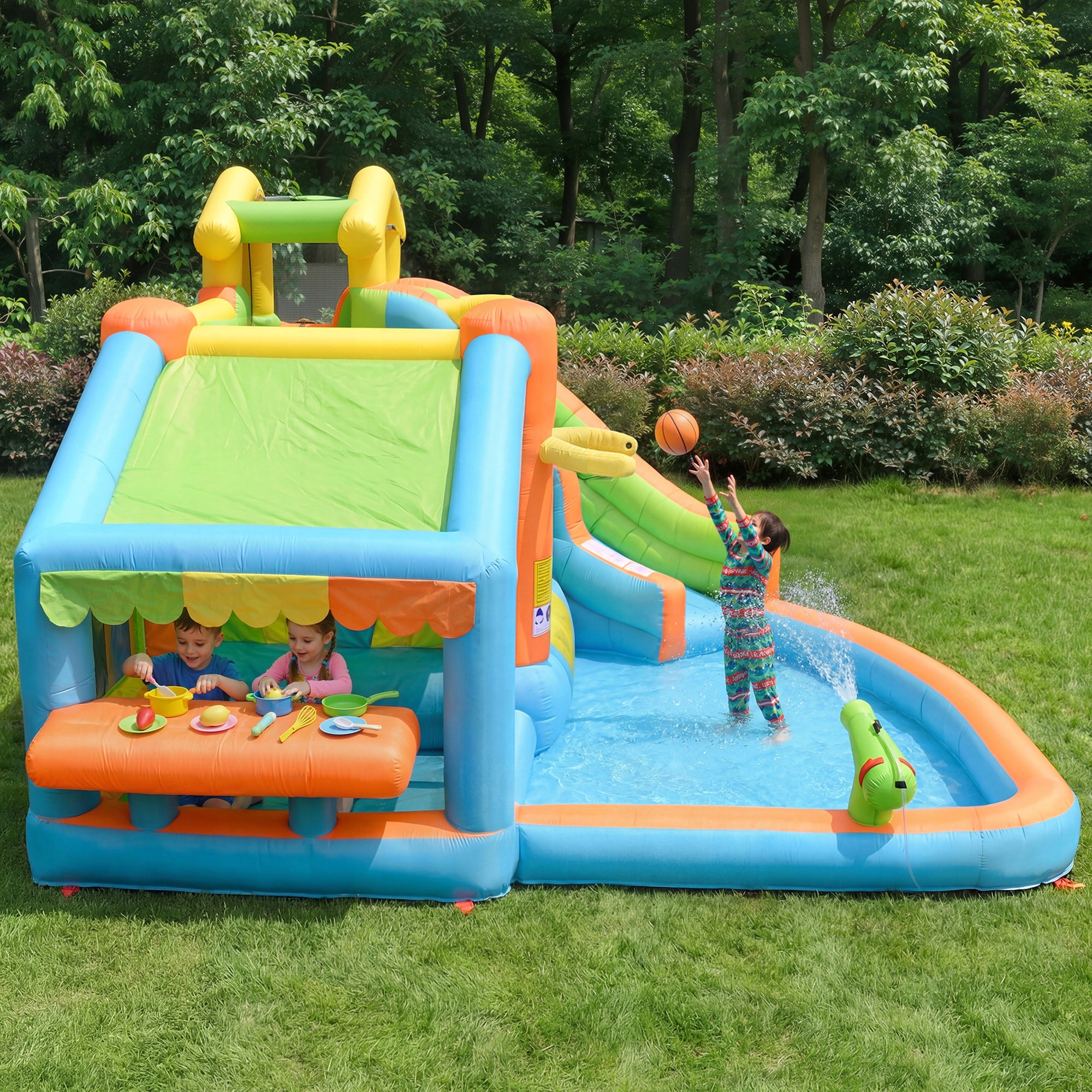 INFLATABLE WATER PARK FOR KIDS SLIDE OBSTACLE COURSE BLOWER CANNON Manufacturer code Dmuchany zamek-1161A