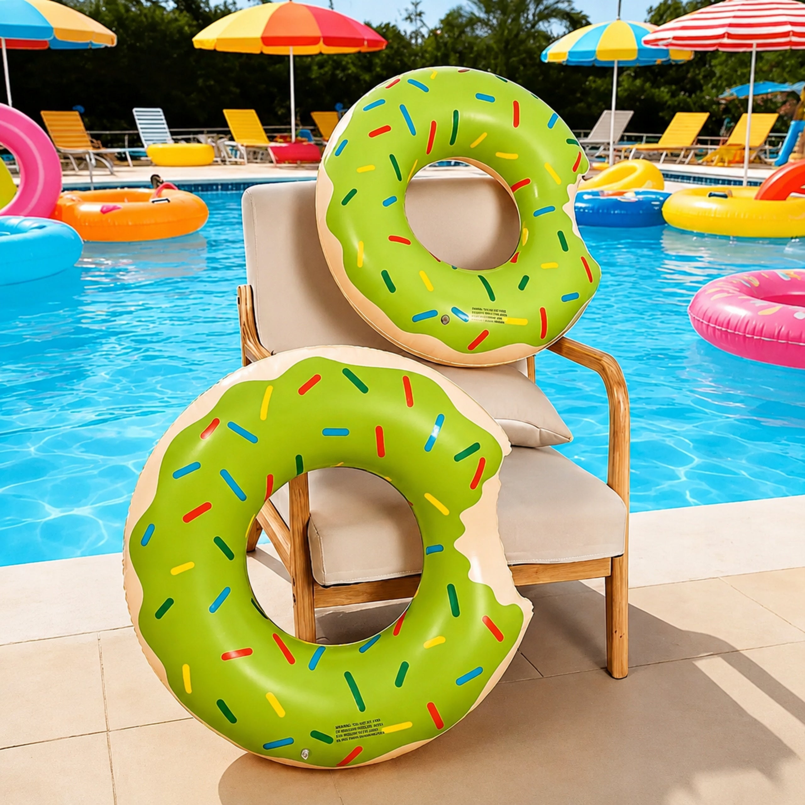 INFLATABLE WHEEL FOR SWIMMING 80 cm POOL WATER WHEEL LARGE pistachio DONUT Packaging status original