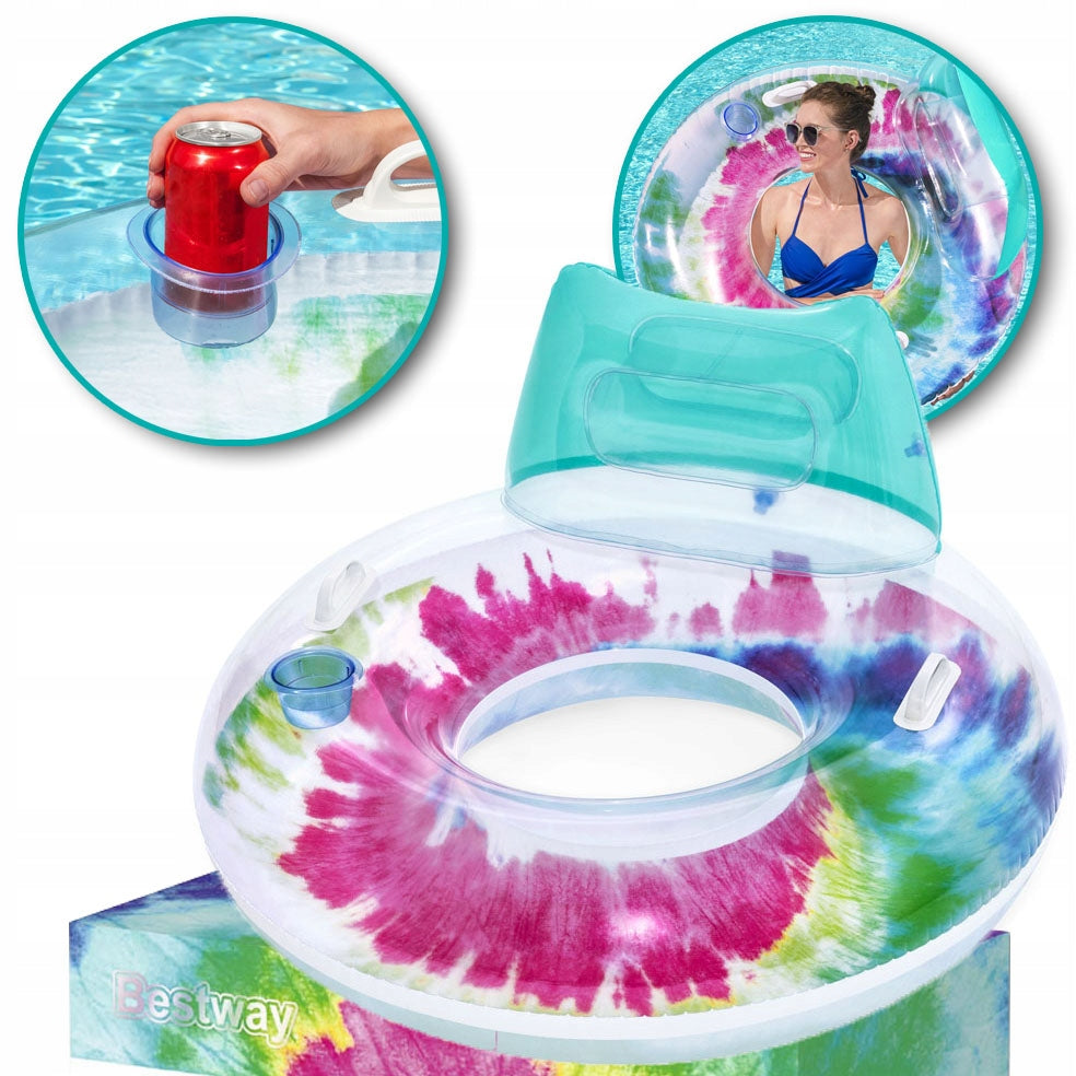 INFLATABLE WHEEL FOR SWIMMING POOL WATER BEACH PONTOON WITH BACKREST HANDLE 118 cm