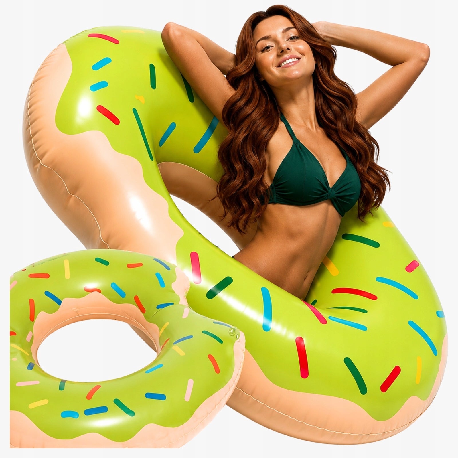 INFLATABLE WHEEL FOR SWIMMING POOL WATER WHEEL LARGE GREEN DONUT 80cm