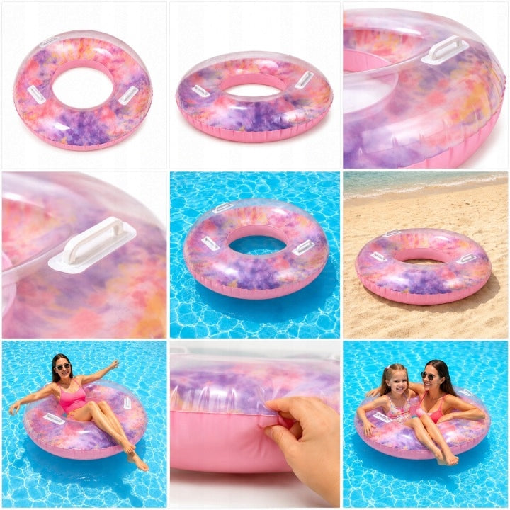 INFLATABLE WHEEL FOR SWIMMING XXL 110CM SWIMMING POOL BEACH HANDLES TIE DYE 90KG Kid's age 9+ years