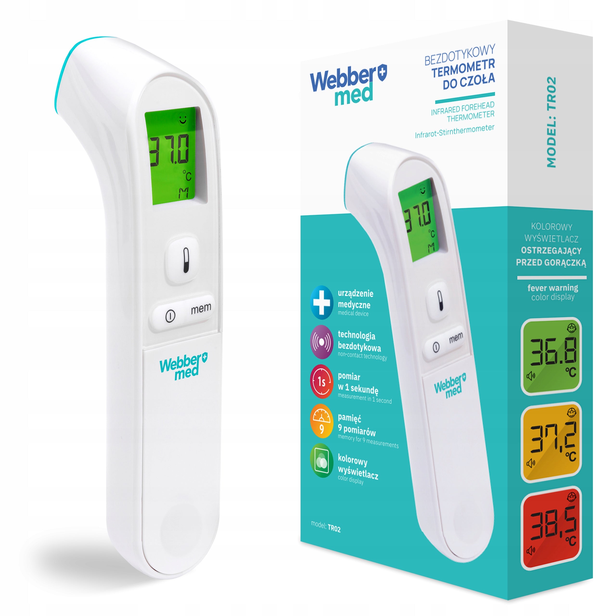INFRARED NON-CONTACT MEDICAL THERMOMETER FEVER ALARM WEBBER TR02