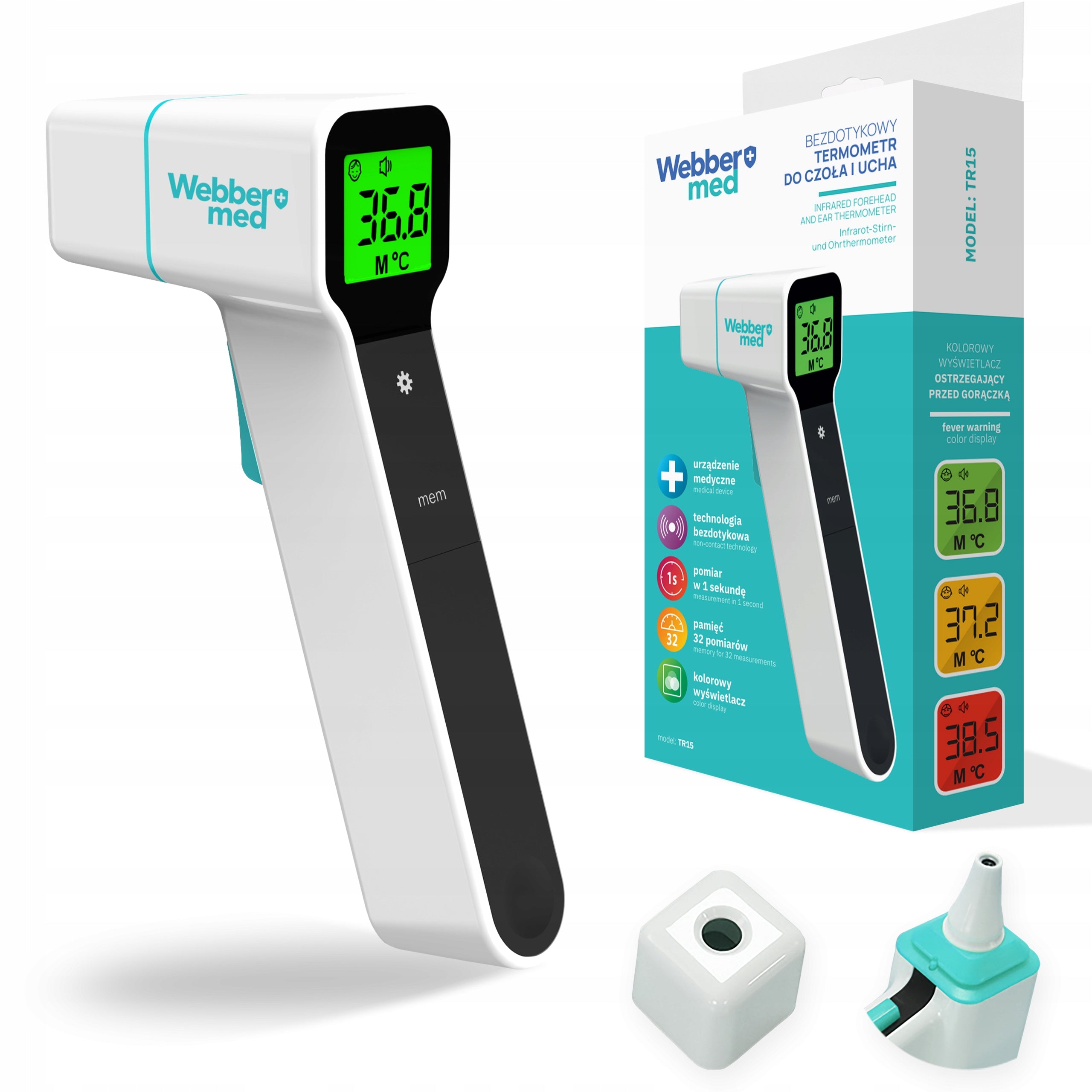 INFRARED NON-CONTACT MEDICAL THERMOMETER FEVER ALARM WEBBER TR15