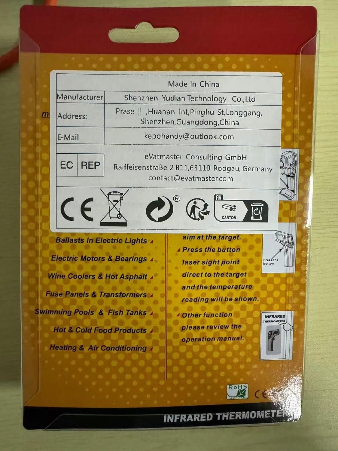 INFRARED THERMOMETER NON-CONTACT LCD -50 TO 400°C GRILL OVEN KITCHEN Manufacturer code 5906212112775