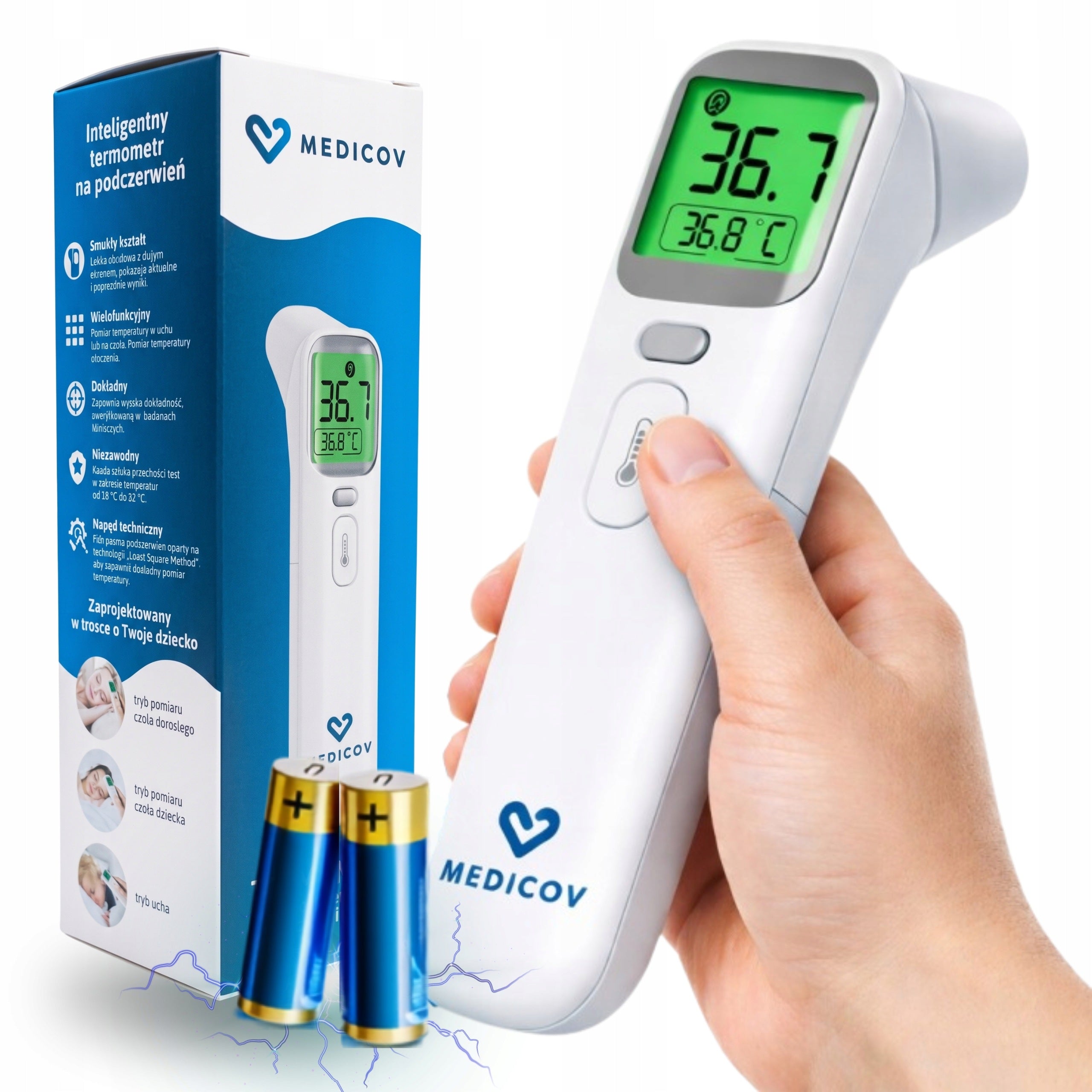 INFRARED THERMOMETER NON-CONTACT MEDICOV BLUETOOTH MEDICAL FOREHEAD EAR