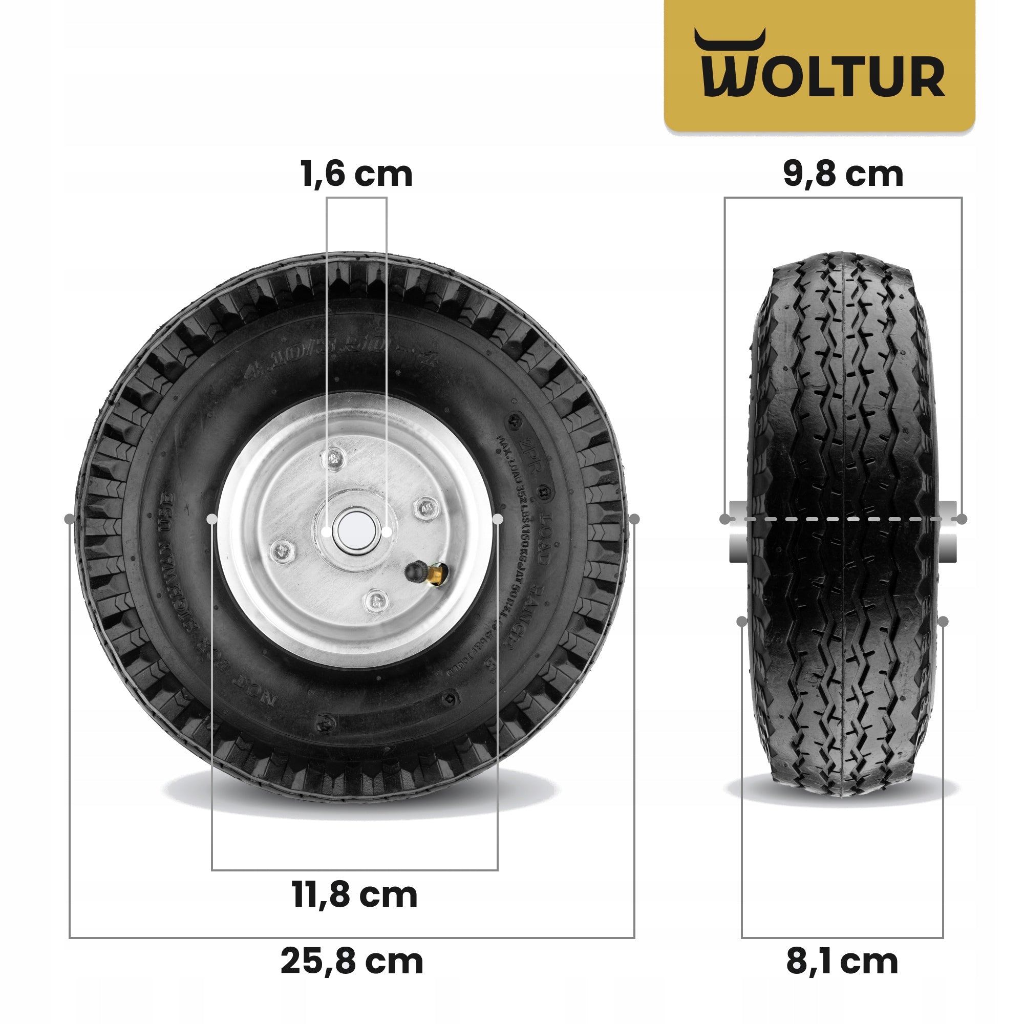 INNER TUBE WHEEL FOR WHEELBARROW 4.10/3.50-4 350-4 3504 FI 16 MM PUMPED + AXLE Manufacturer code KoPn3504-16-04