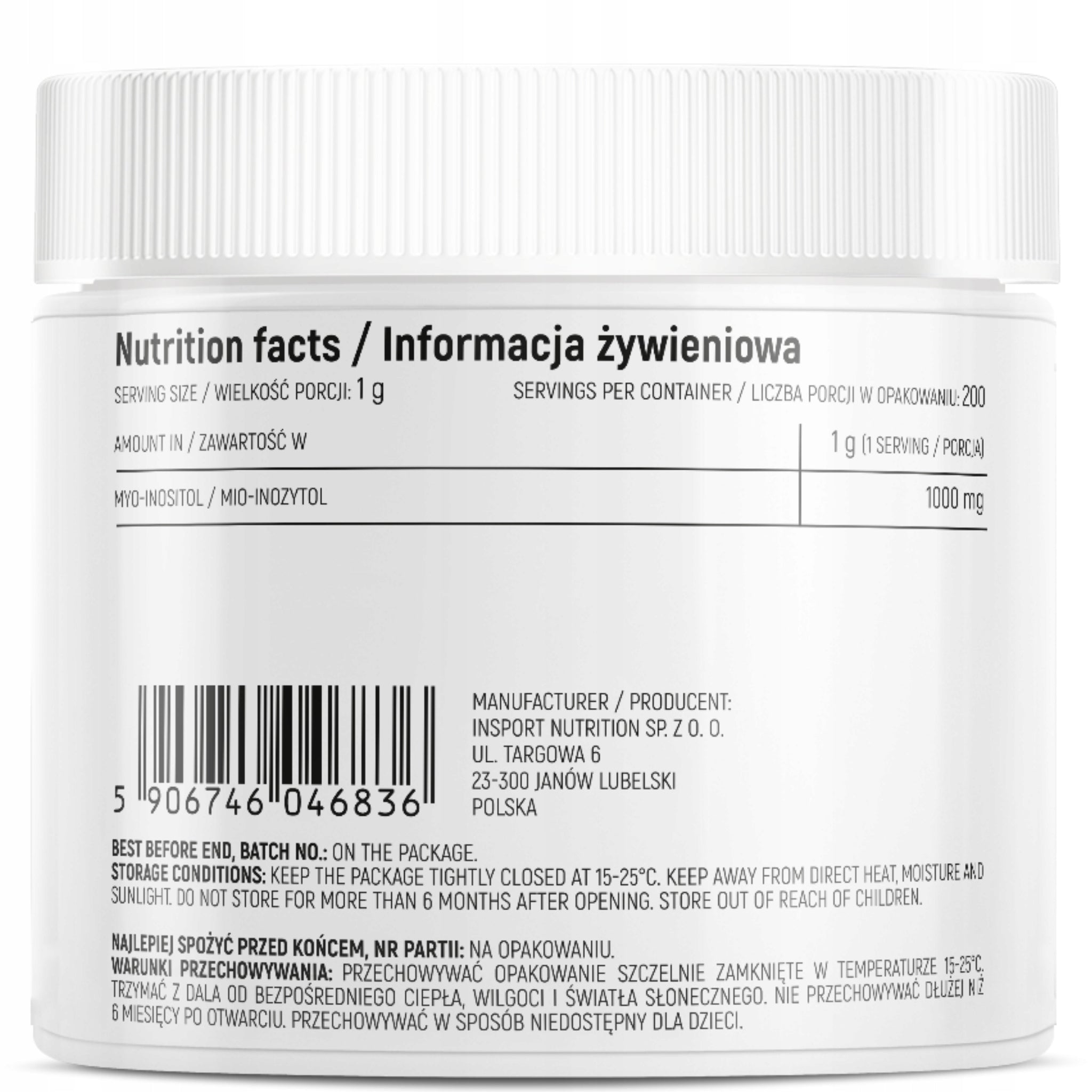 INOSITOL 1000mg 200g MIO INOSITOL Vitamin B8 MOOD MEMORY | INSPORT EAN (GTIN) 5906746046836