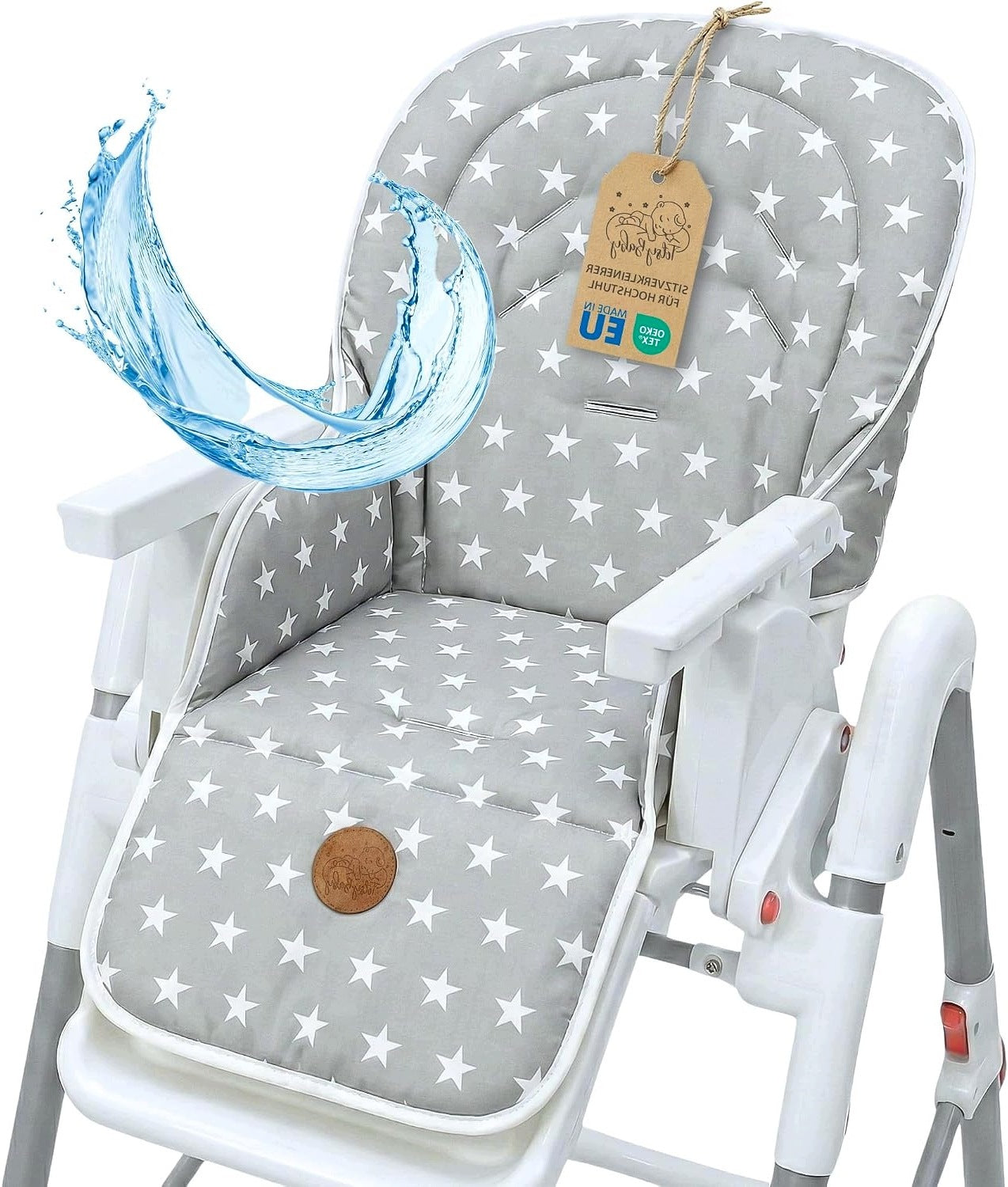 INSERT FOR HIGH CHAIR POLYESTER WHITE STARS ON A GRAY BACKGROUND
