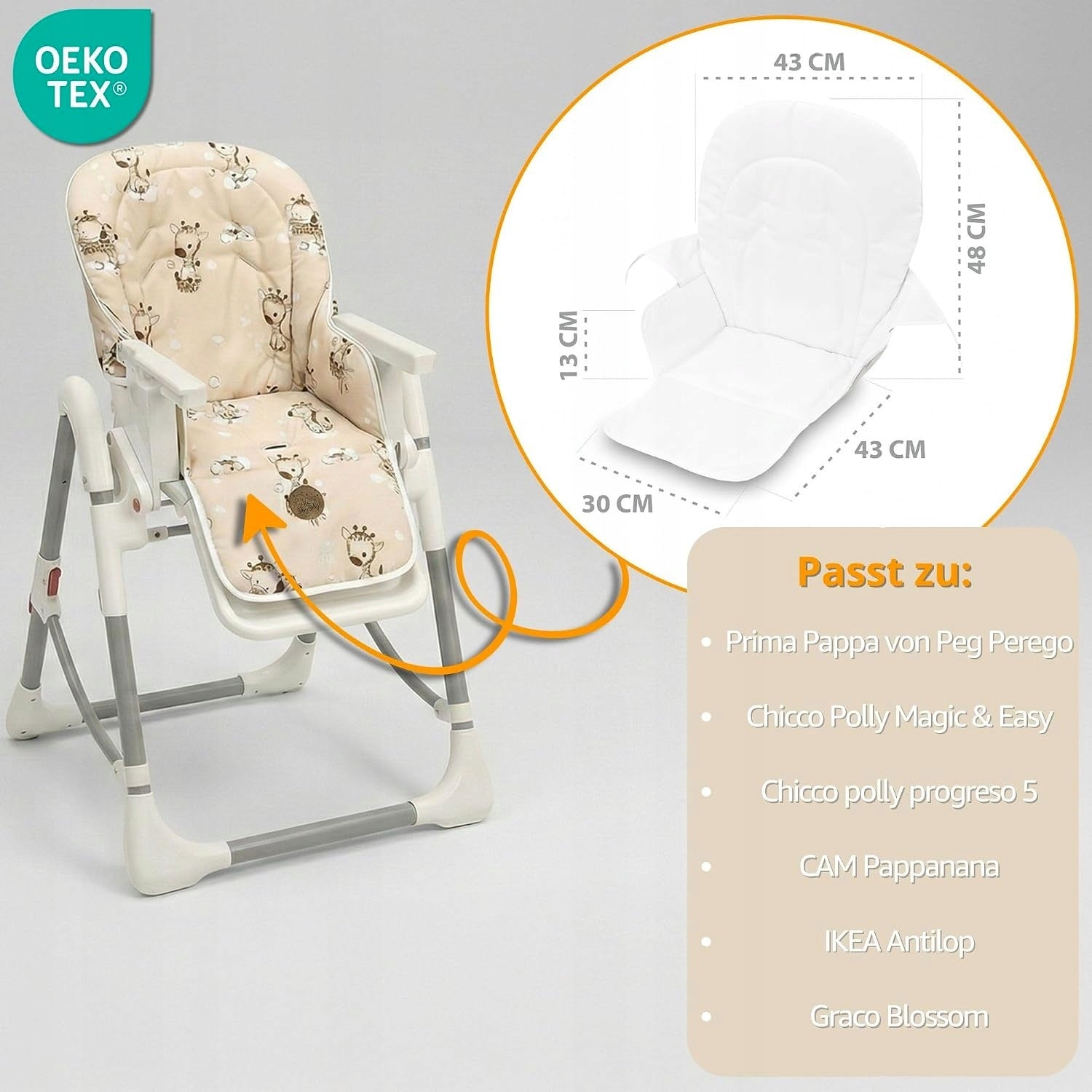 INSERT FOR HIGHCHAIR POLYESTER WITH GIRAFFE MOTIF Color shades of brown and beige