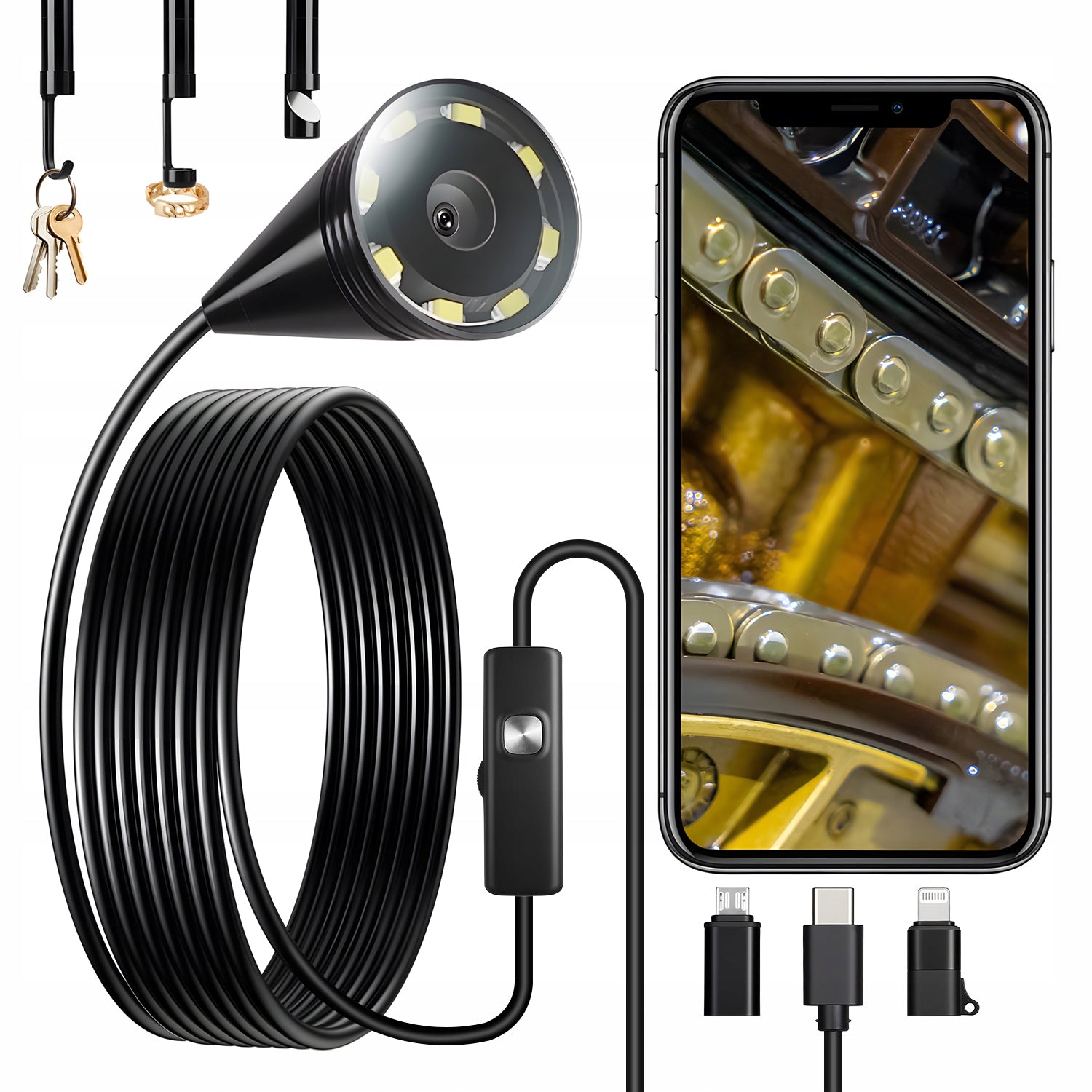 INSPECTION 3in1 CAMERA for IPHONE ANDROID ENDOSCOPIC HD QUALITY 3M