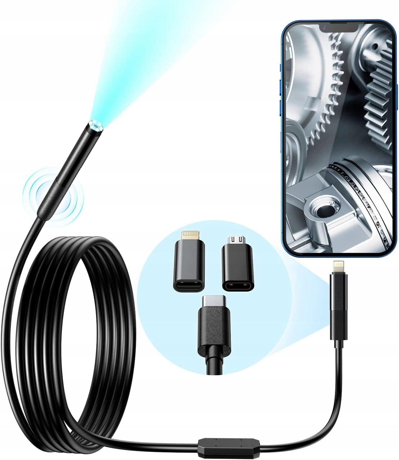 INSPECTION CAMERA ENDOSCOPE DUAL 2x FULLHD APP ANDROID IOS WIFI W300 8mm 3m Manufacturer code Endoskop Wifi W300 DUAL 1920x1080 8mm 3m