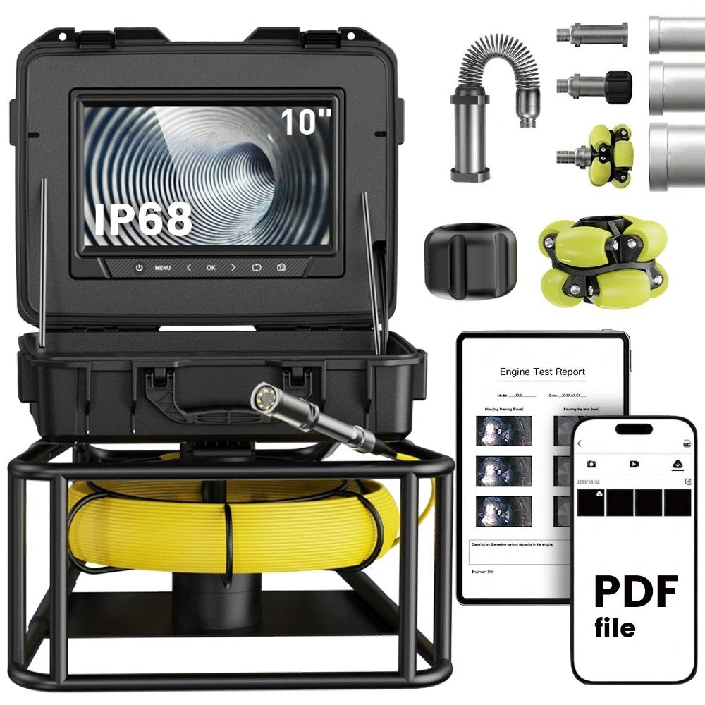 INSPECTION CAMERA ENDOSCOPE FOR PIPES 23mm SCREEN 10" HD 50m 32GB SD IP67 8 LED