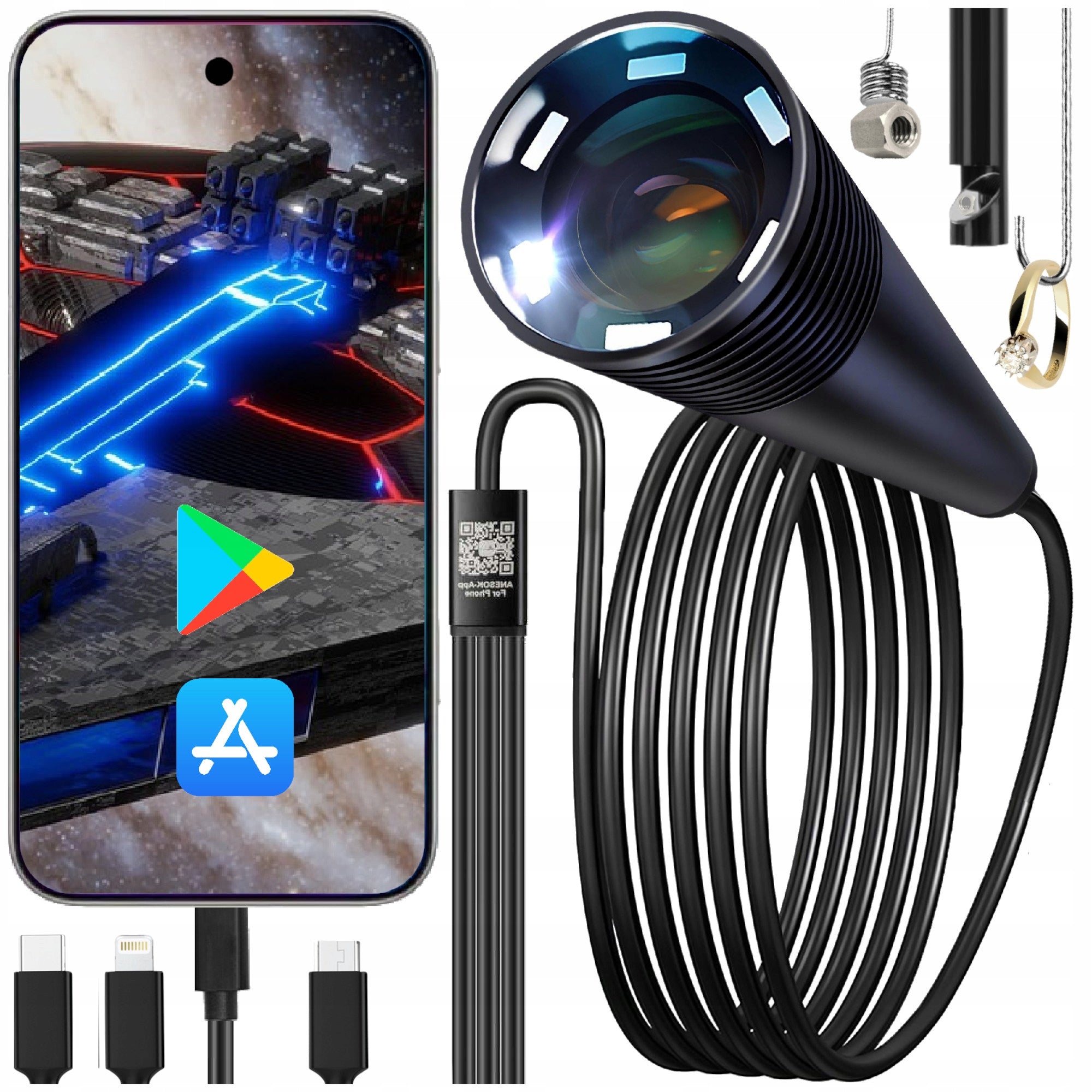INSPECTION CAMERA for IPHONE ANDROID 3in1 ENDOSCOPIC 2M HD QUALITY