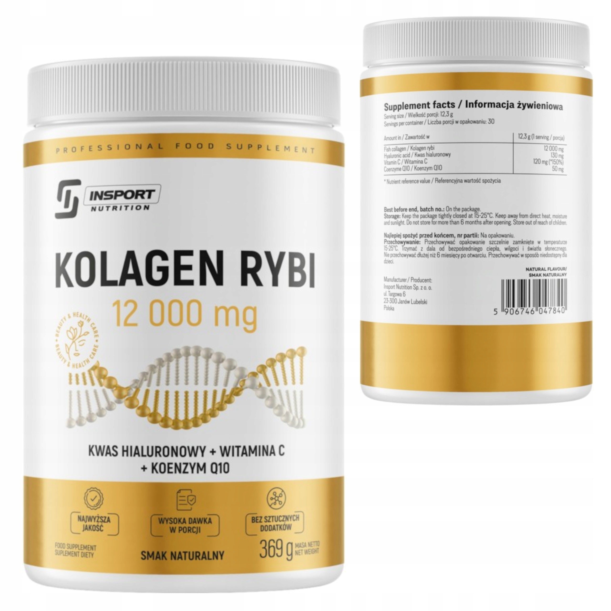 INSPORT FISH COLLAGEN 12000mg 369 g COENZYME Q10 HYALURONIC ACID JOINTS BONES