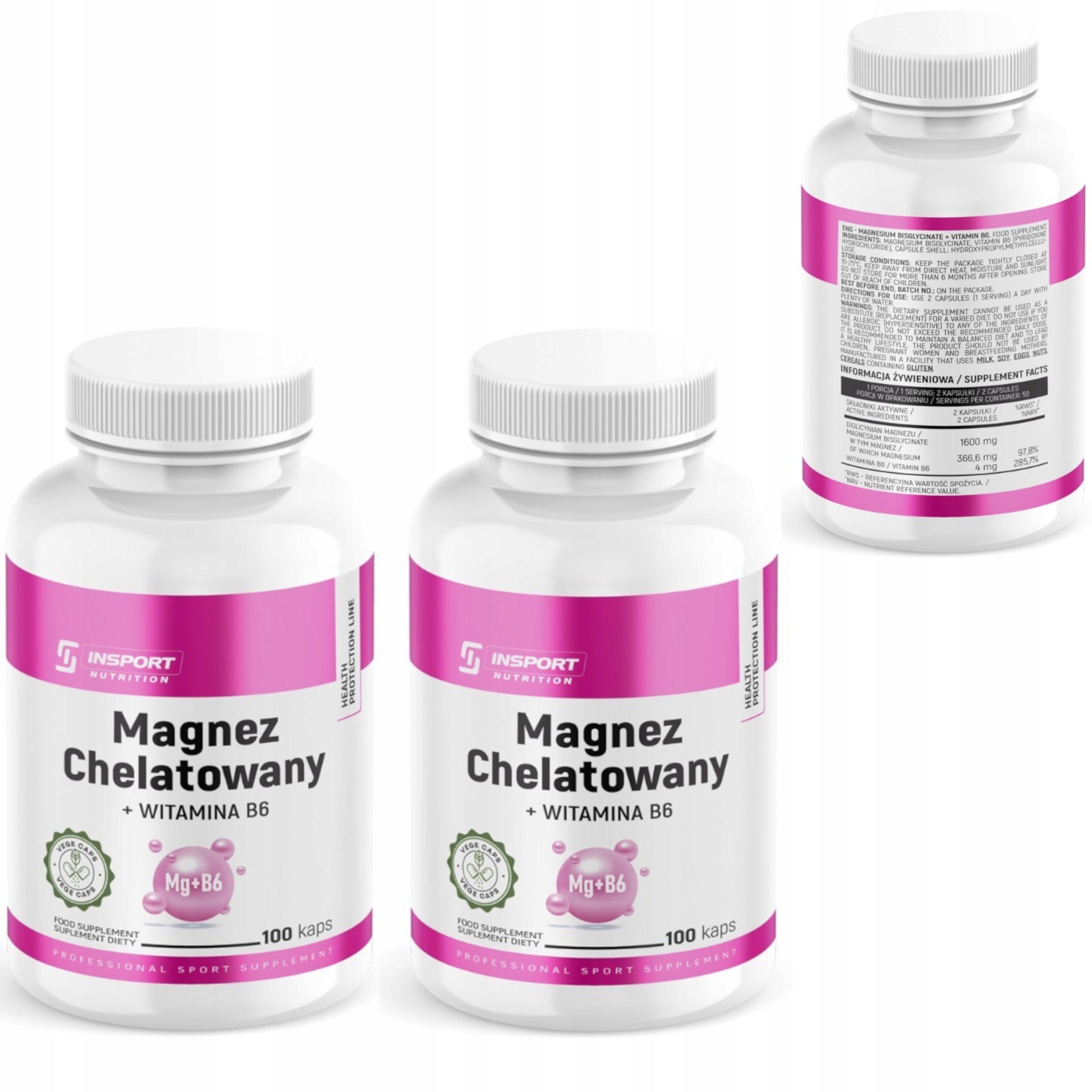 INSPORT MAGNESIUM DIGLYCINATE 1600 mg + B6 200 kap CHELATED MAGNESIUM SPASMS