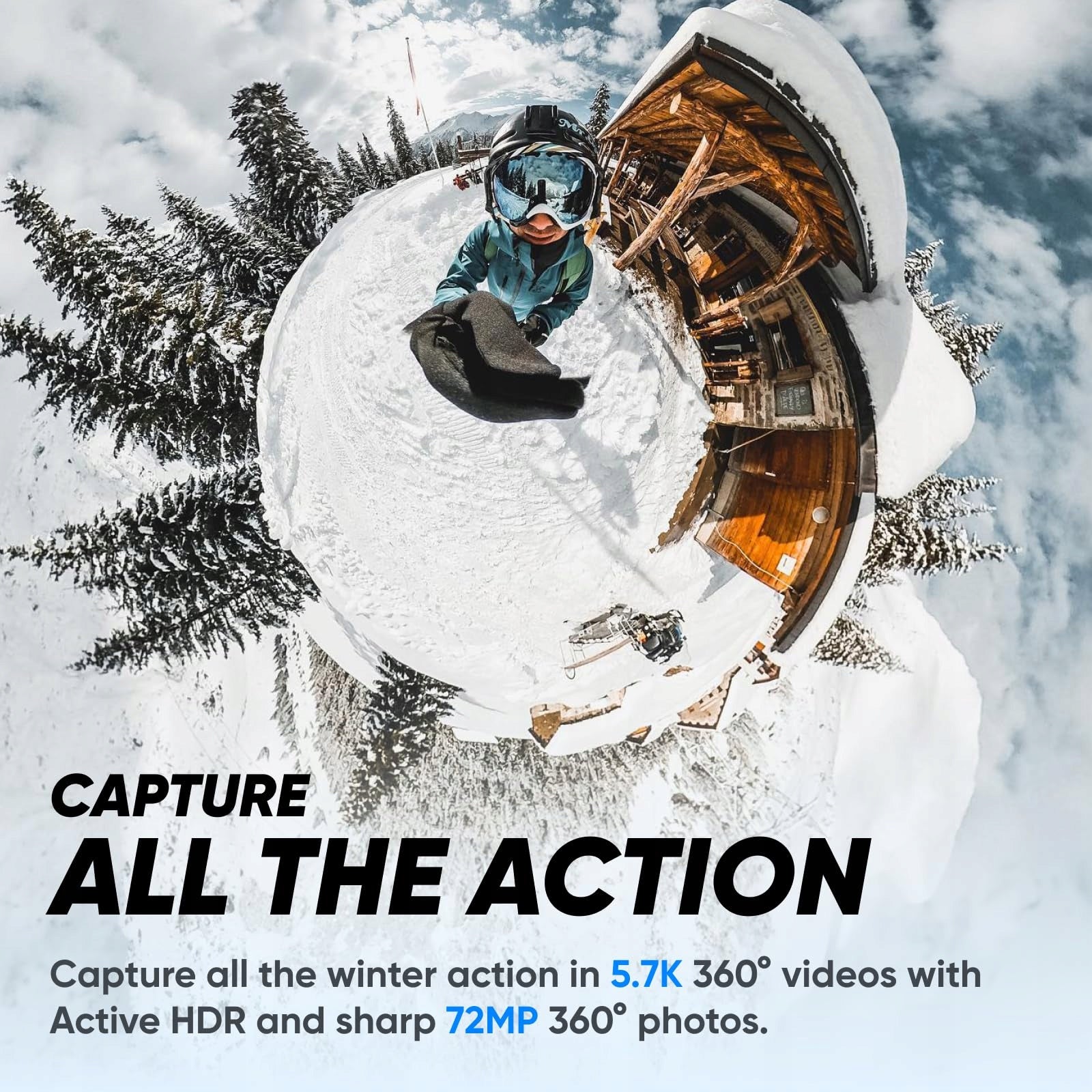 INSTA360 X3 Snow Camera Kit 360° 5,7K 72MP Stabilization Screen Manufacturer code CINSAAQ/B-SKN