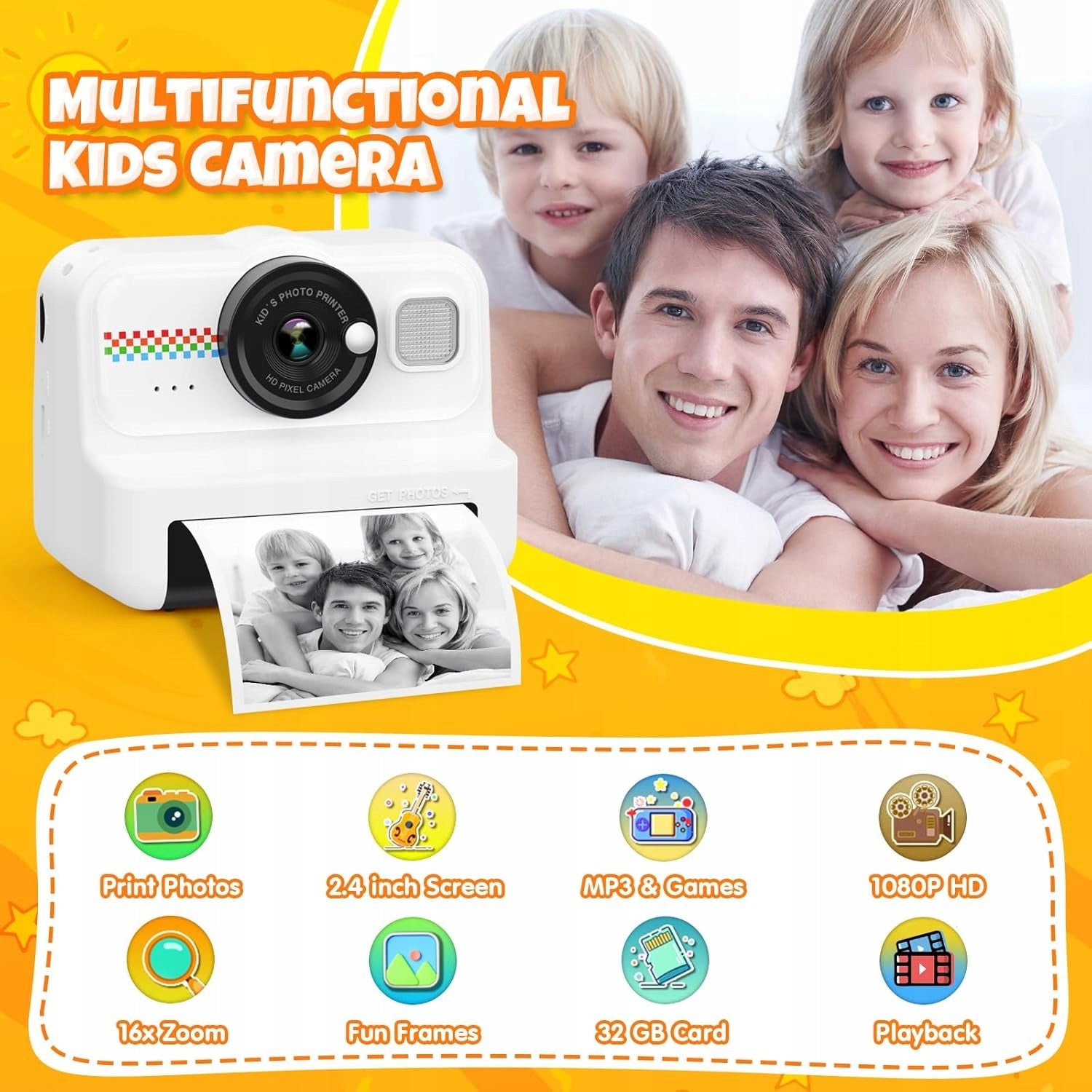 INSTANT CAMERA 3 ROLLS OF PAPER CARD SD 32GB WHITE Manufacturer code APARAT FOTOGRAFICZNY NATYCHMIASTOWY NA PAPIER