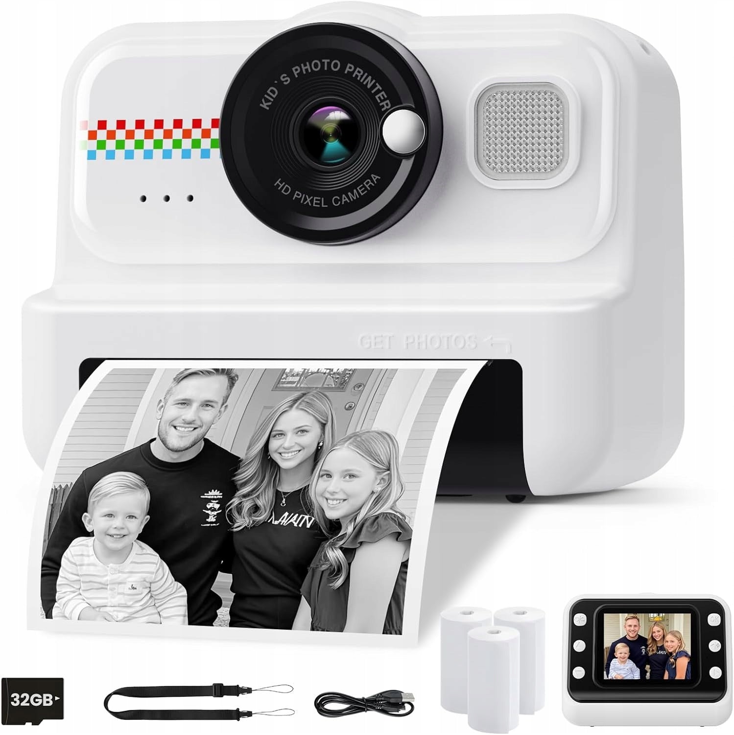 INSTANT CAMERA 3 ROLLS OF PAPER CARD SD 32GB WHITE