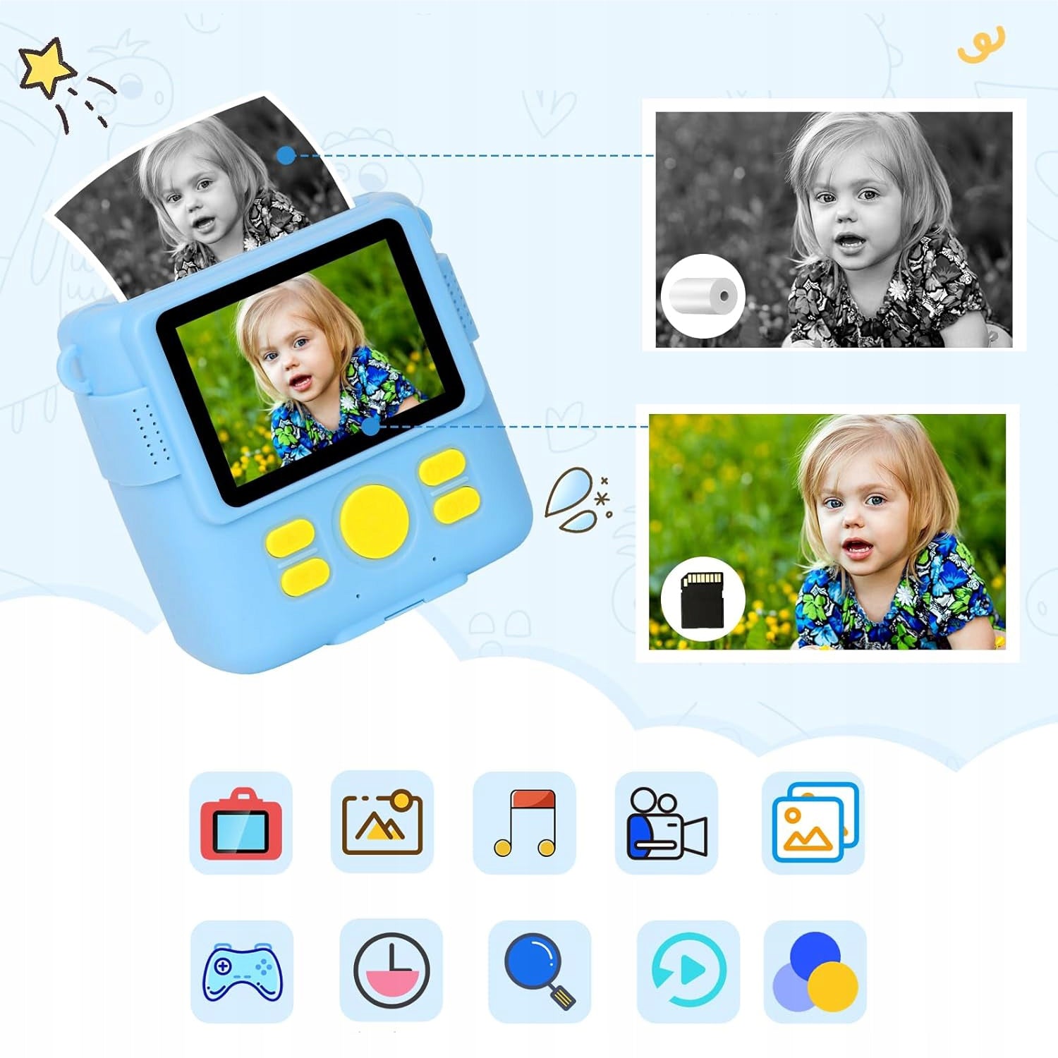 INSTANT CAMERA CHILD WITH 3 ROLLS OF PRINTER PAPER Manufacturer code 6PH0064BUMD
