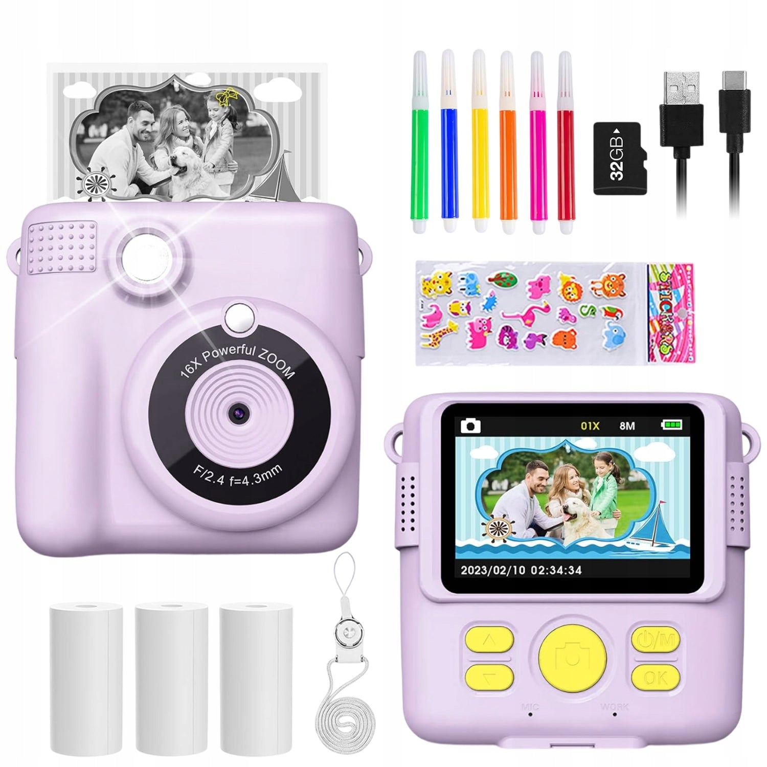 INSTANT CAMERA CHILDREN 32GB THERMAL PRINTING TECHNOLOGY PURPLE