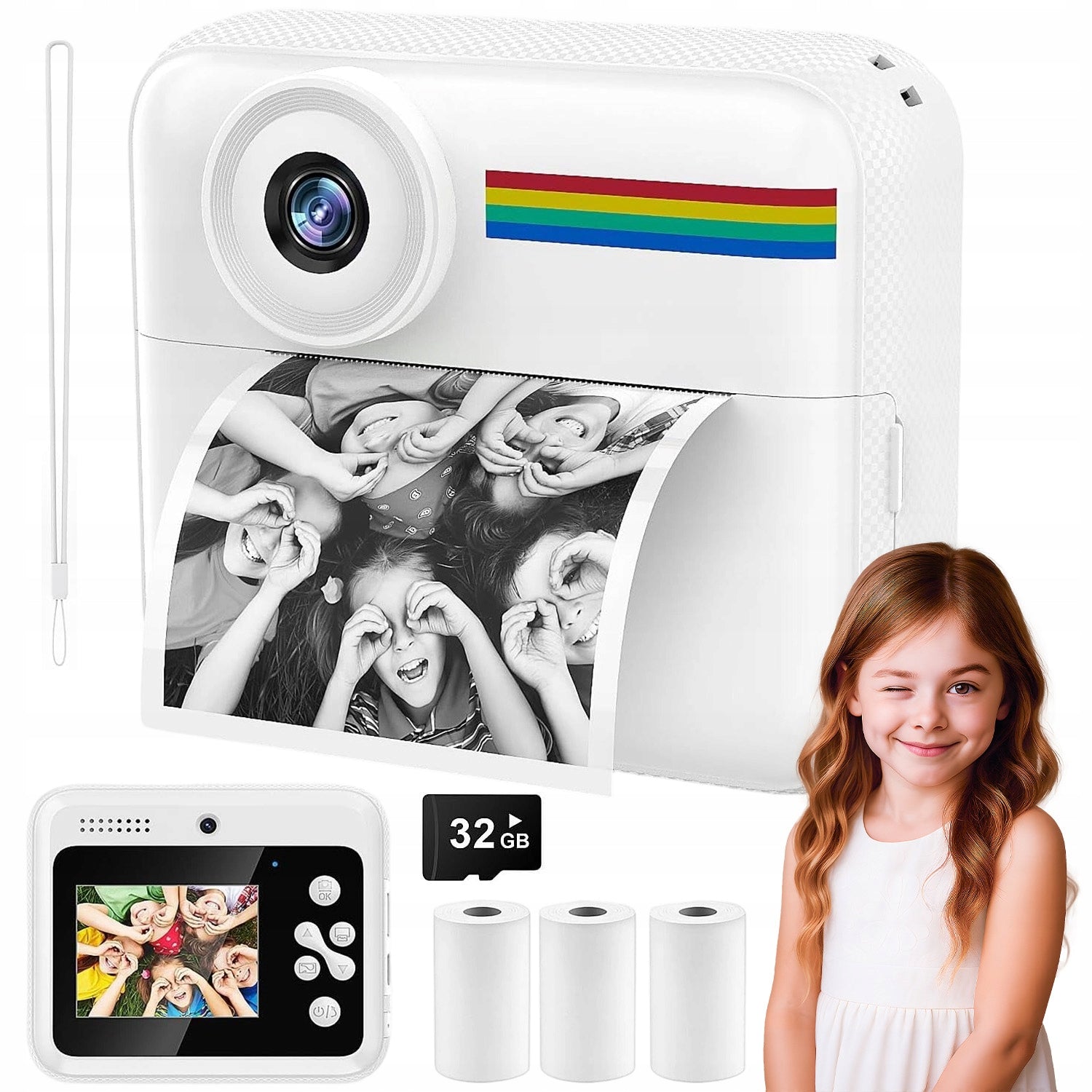 INSTANT CAMERA FOR CHILDREN 1080P WIDE ANGLE LENS 32GB 1200MAH